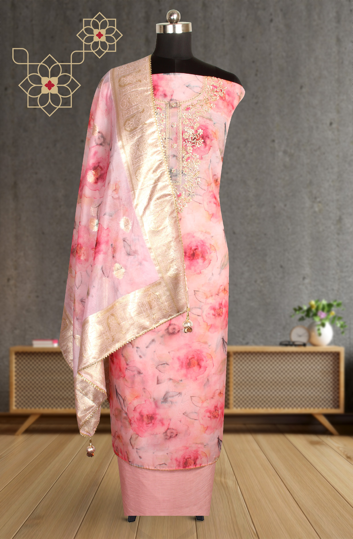 Pink Designer Partywear Organza Salwar Kameez - 912-AC18945A