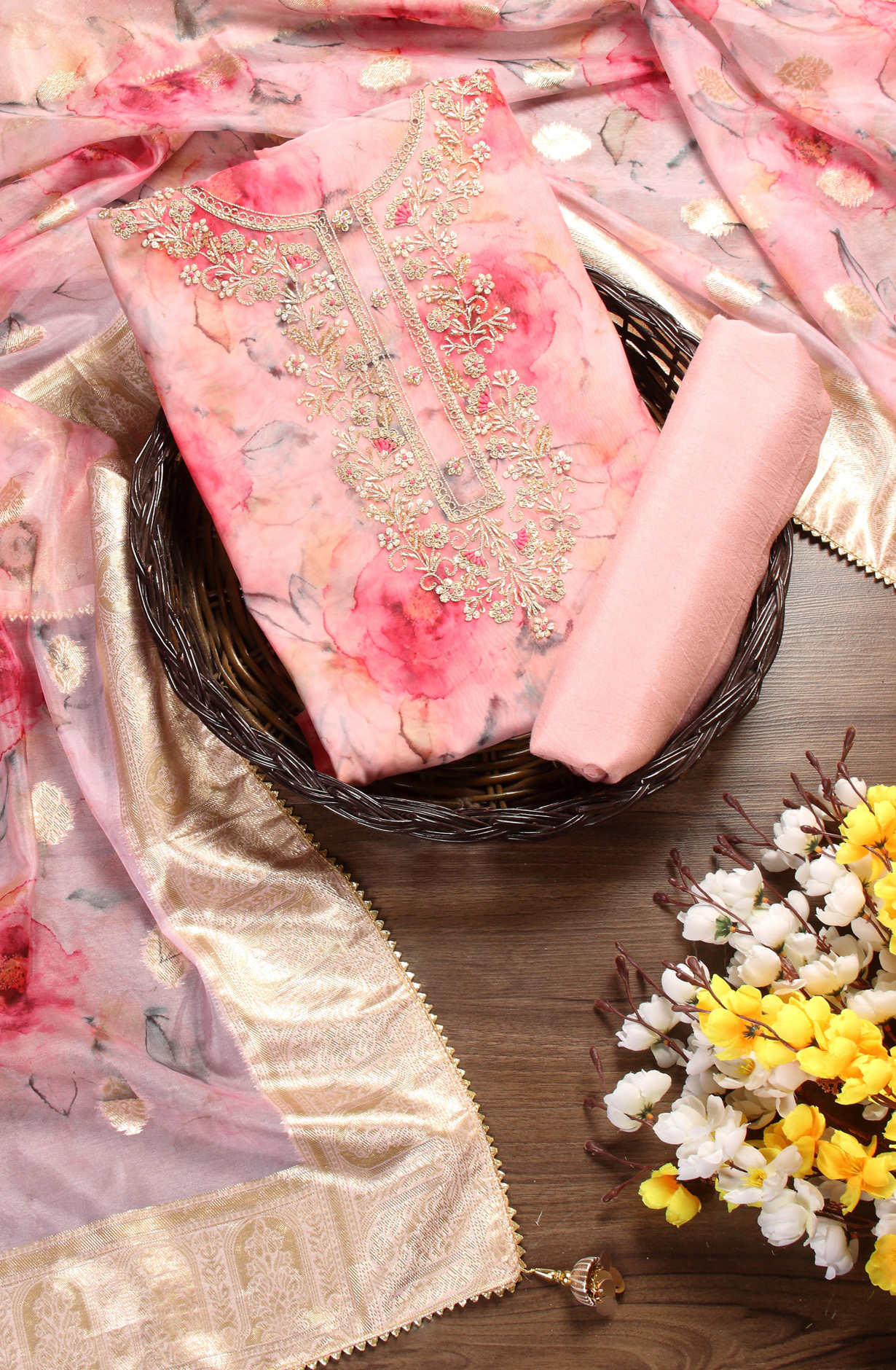 Pink Designer Partywear Organza Salwar Kameez - 912-AC18945A