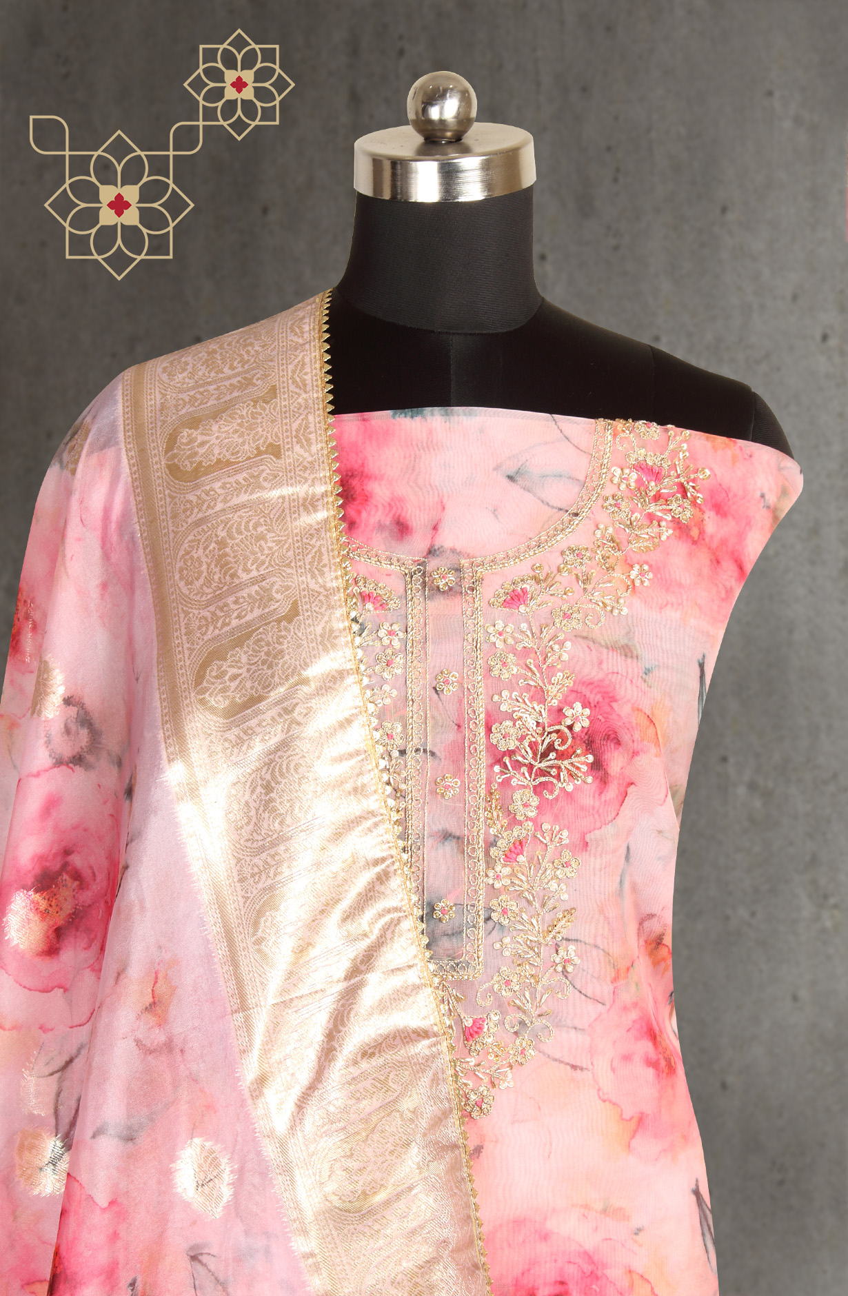 Pink Designer Partywear Organza Salwar Kameez - 912-AC18945A