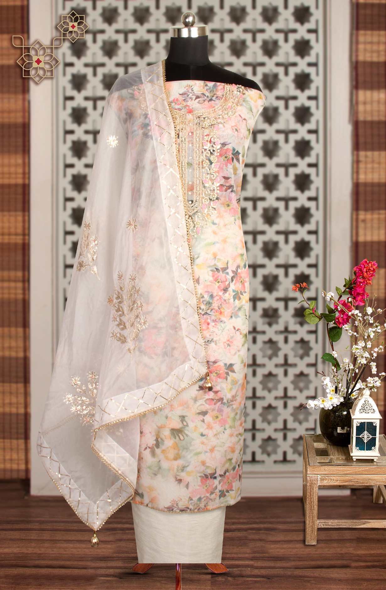 Multi-coloured Designer Partywear Organza Salwar Kameez - 912-AC18946