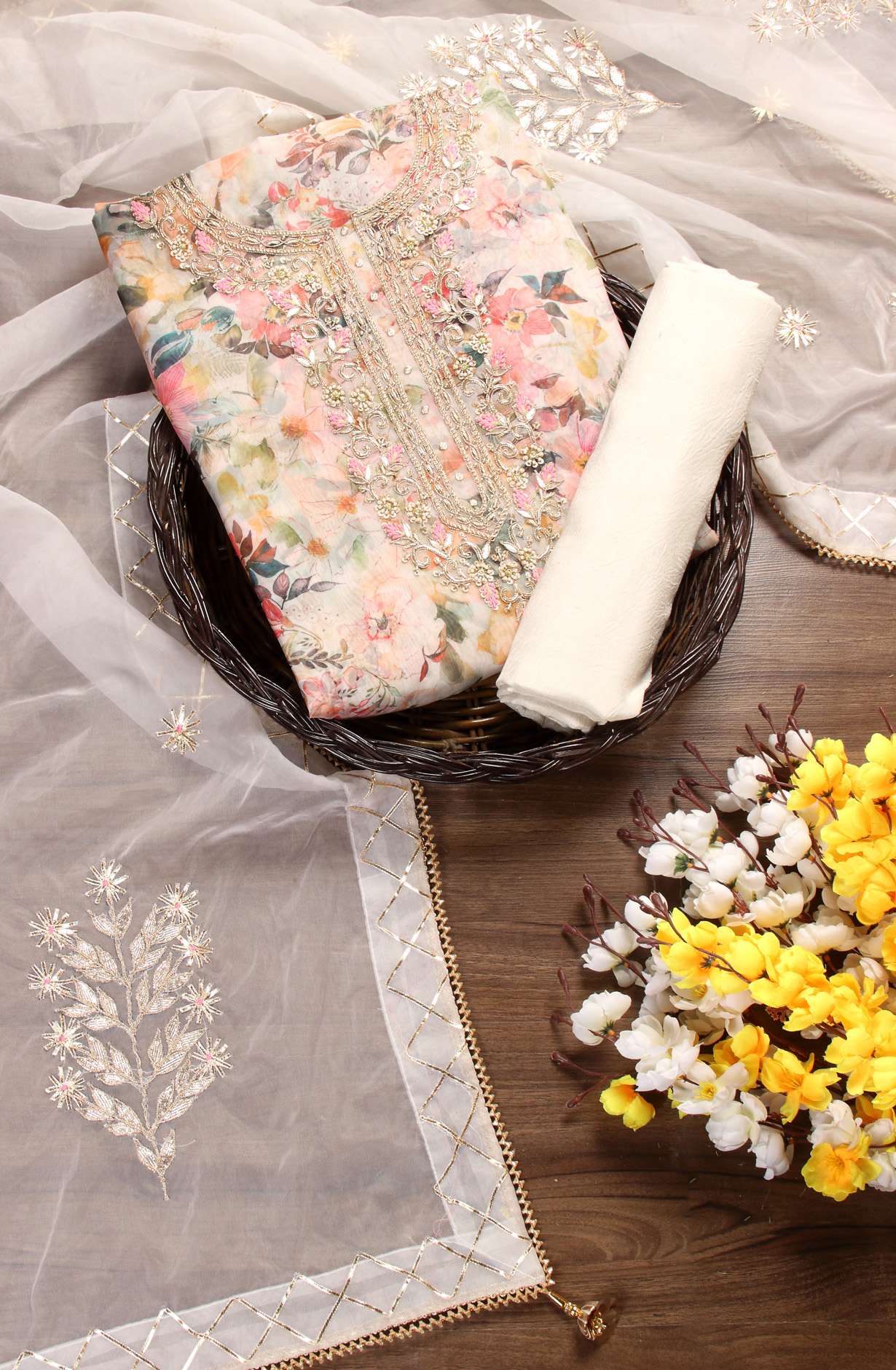 Multi-coloured Designer Partywear Organza Salwar Kameez - 912-AC18946