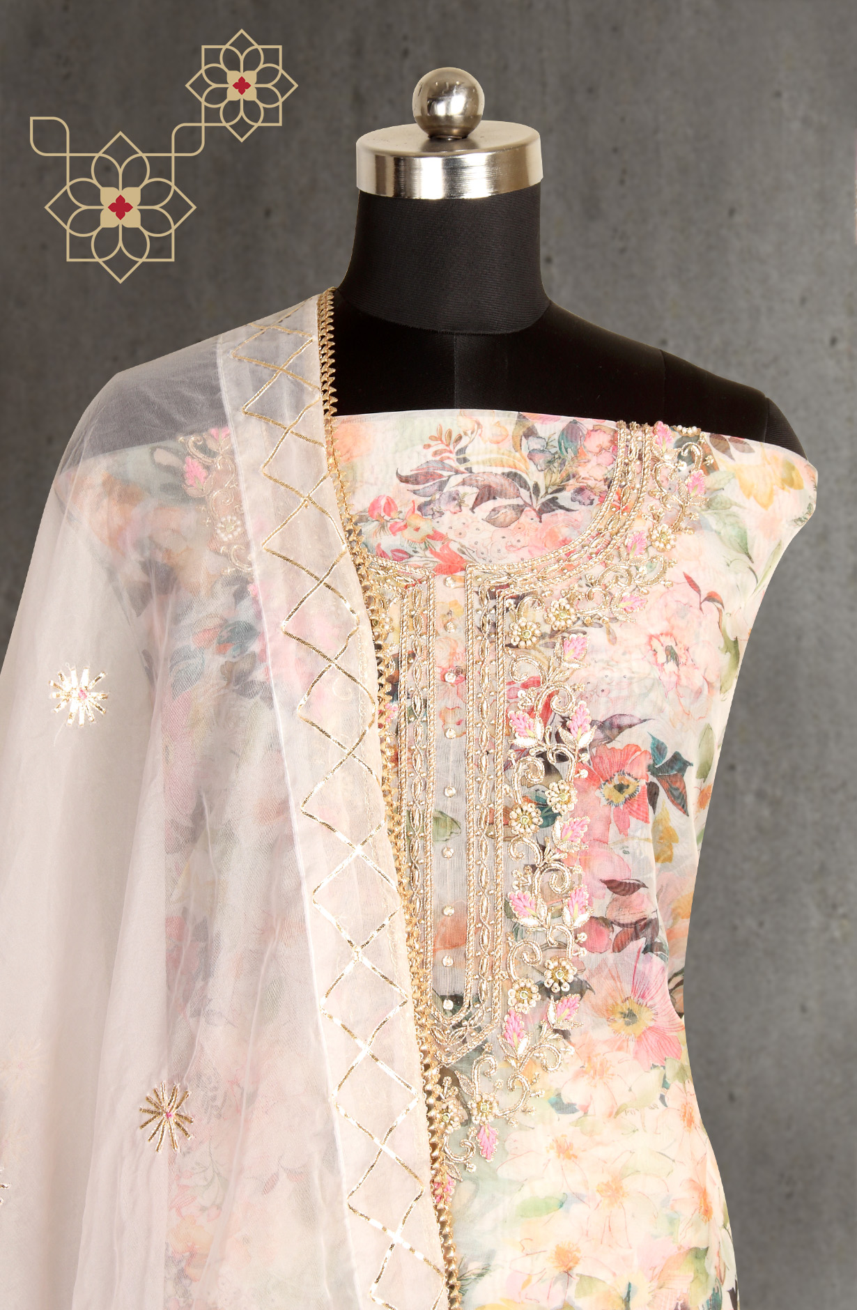 Multi-coloured Designer Partywear Organza Salwar Kameez - 912-AC18946