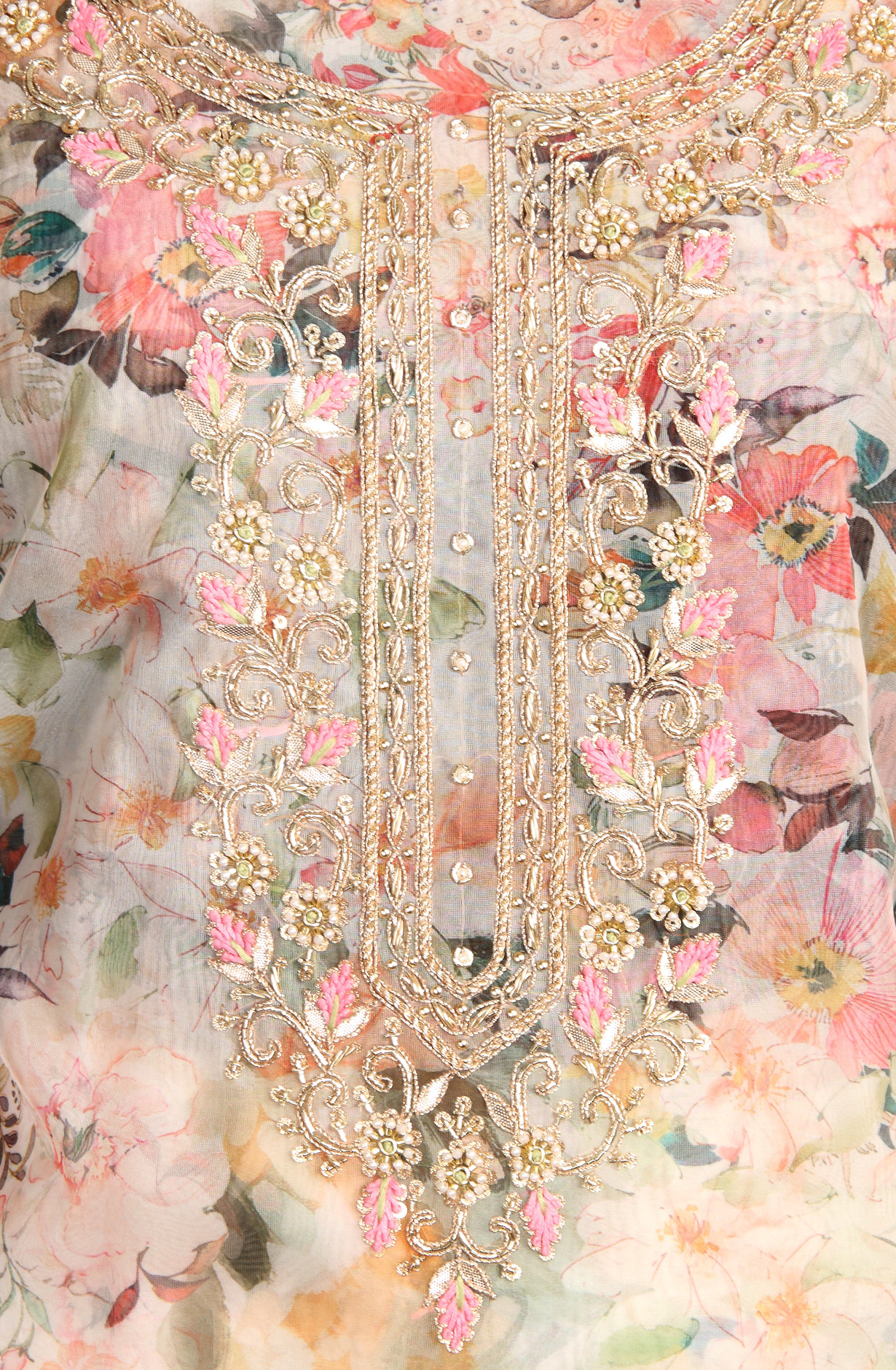 Multi-coloured Designer Partywear Organza Salwar Kameez - 912-AC18946