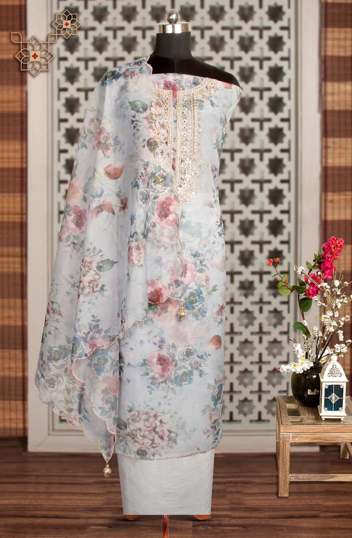 Grey Designer Partywear Organza Salwar Kameez - 912-AC18949