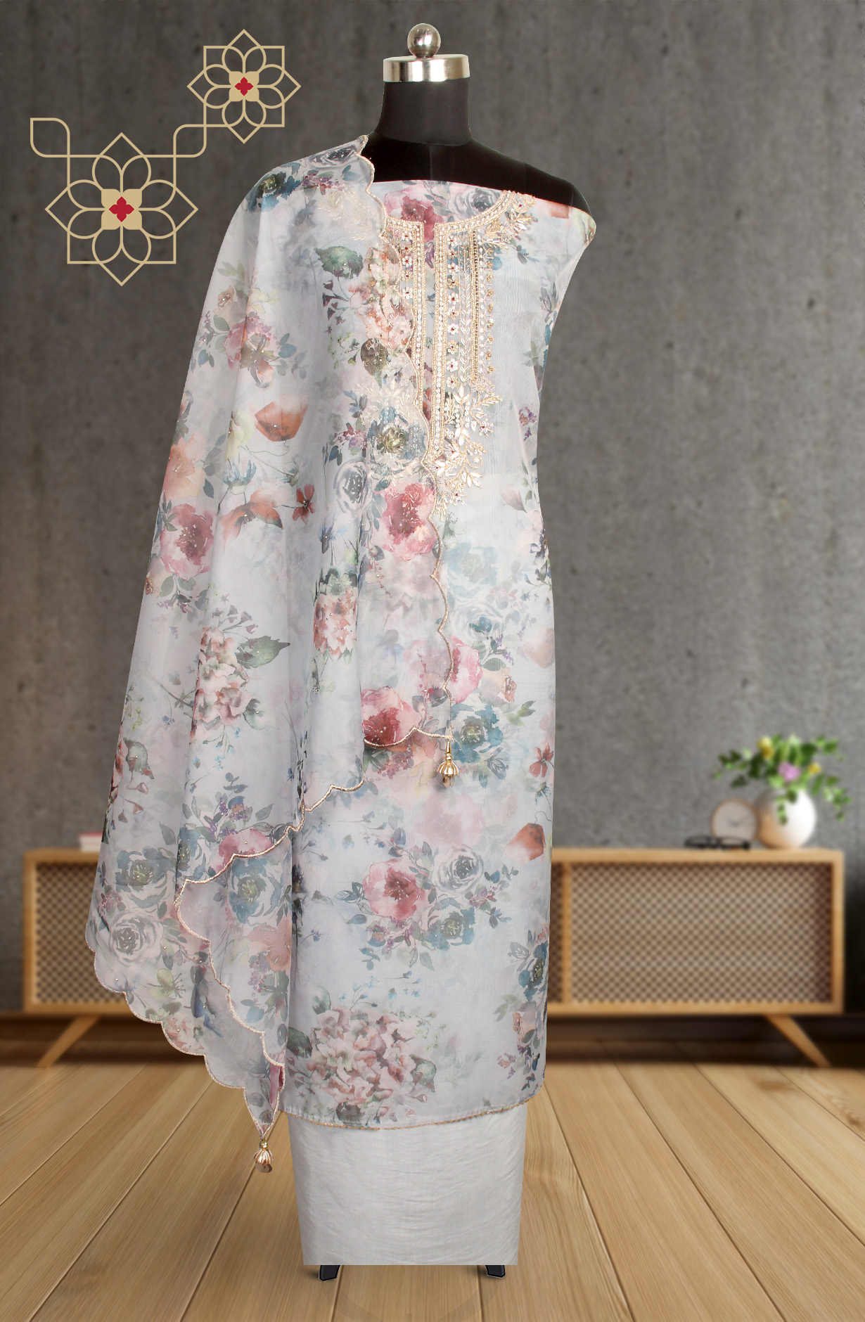 Grey Designer Partywear Organza Salwar Kameez - 912-AC18949