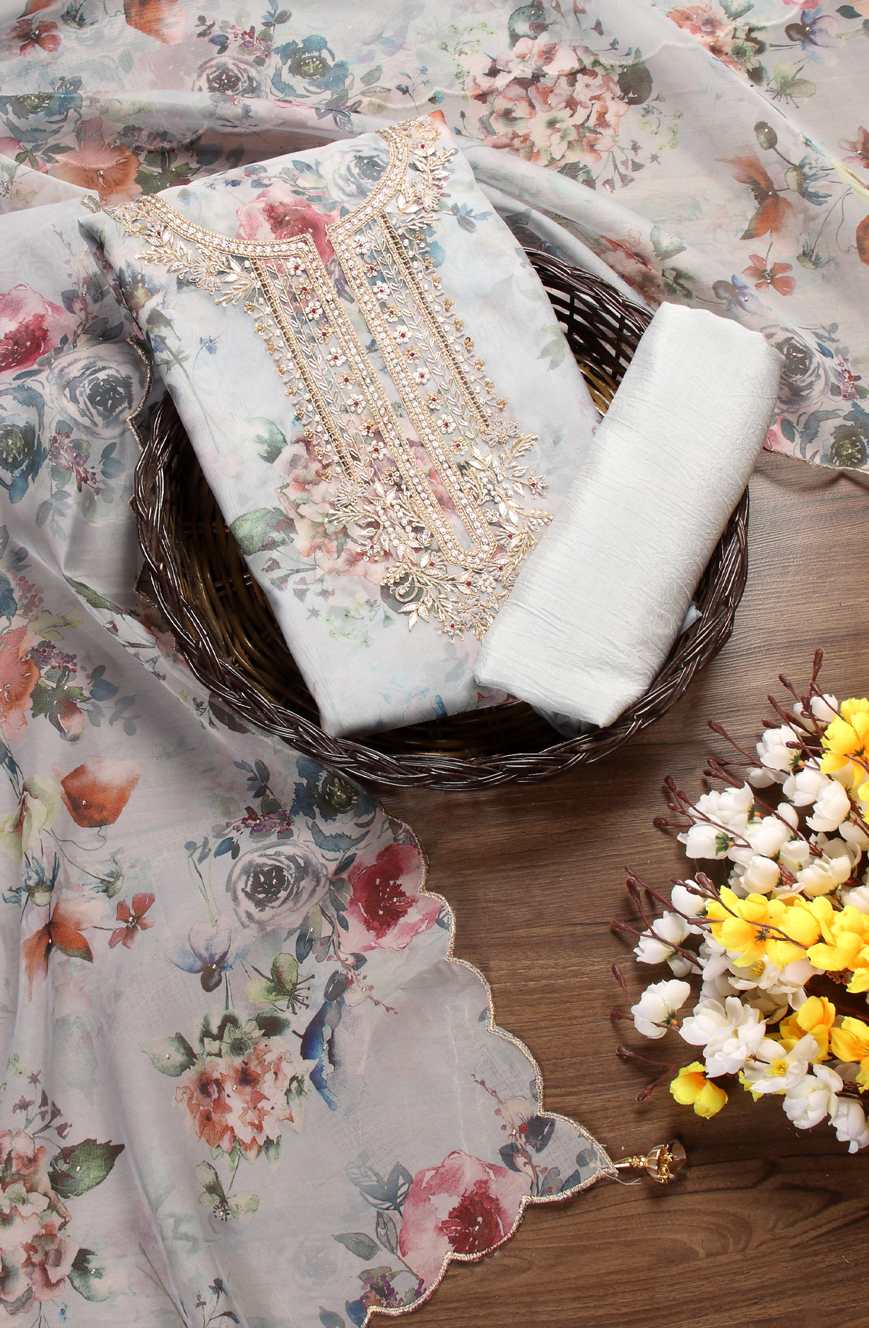 Grey Designer Partywear Organza Salwar Kameez - 912-AC18949