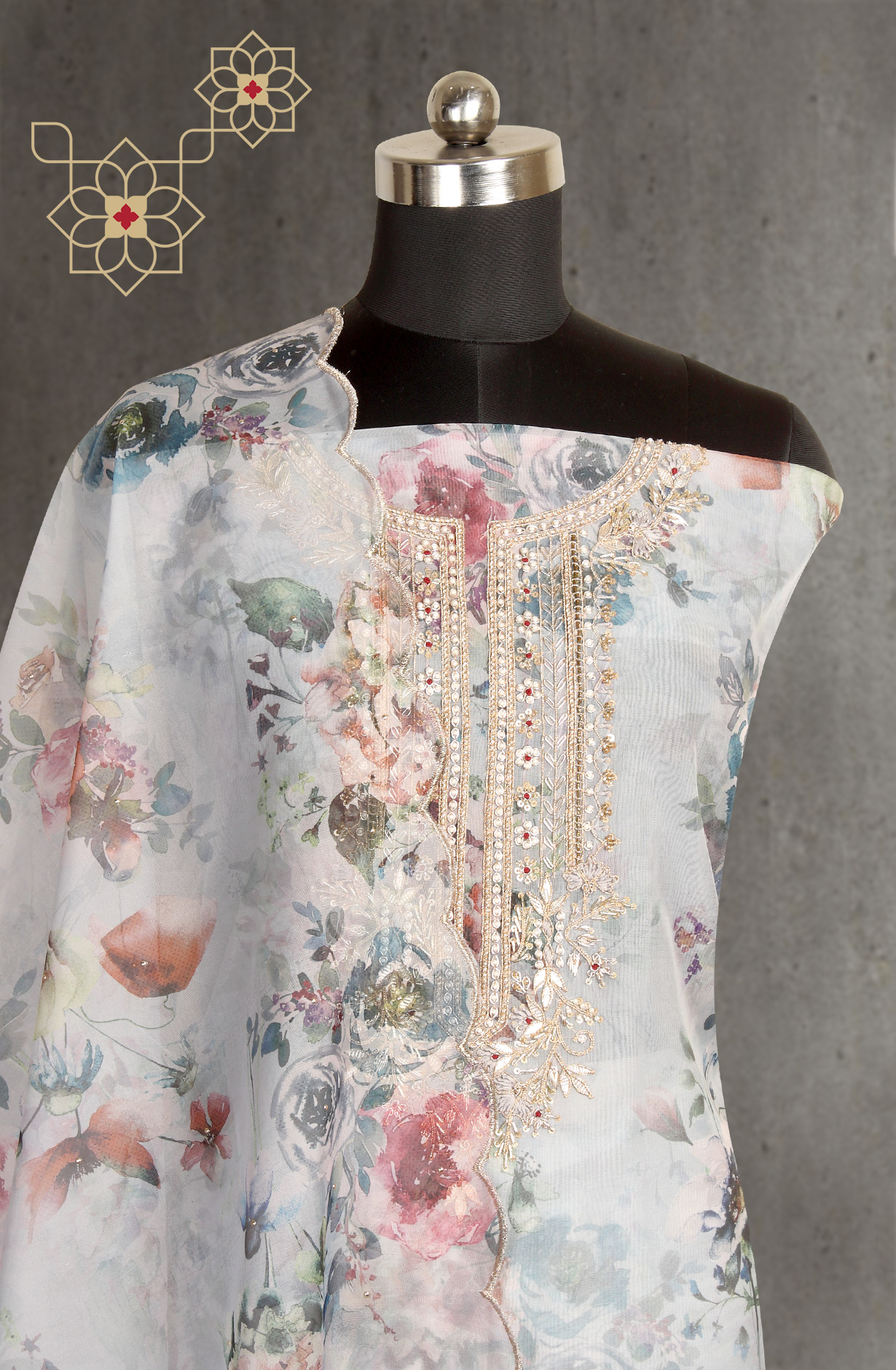 Grey Designer Partywear Organza Salwar Kameez - 912-AC18949