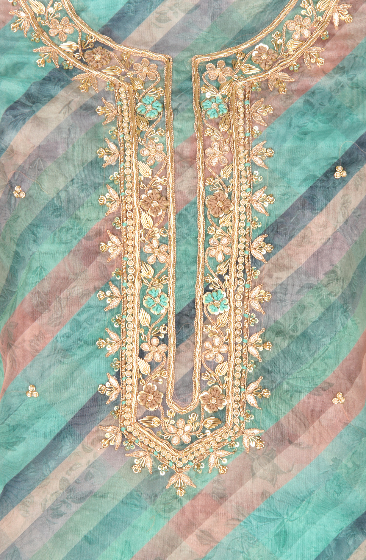 Green Organza Beautiful Unstitched Suit with Chiffon Dupatta - 912-AC19065