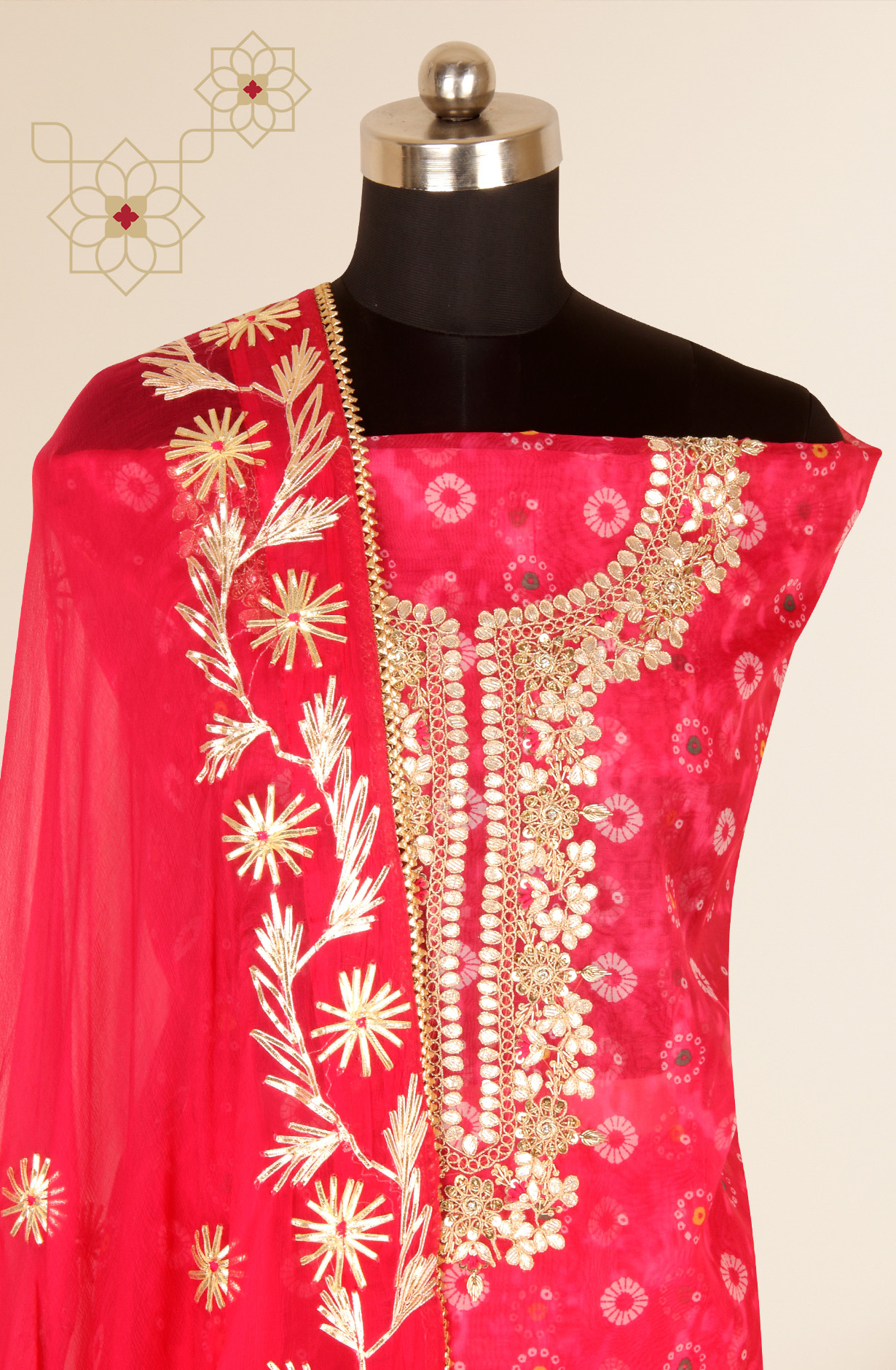 Rani Pink Organza Beautiful Unstitched Suit with Chiffon Dupatta - 912-AC19075