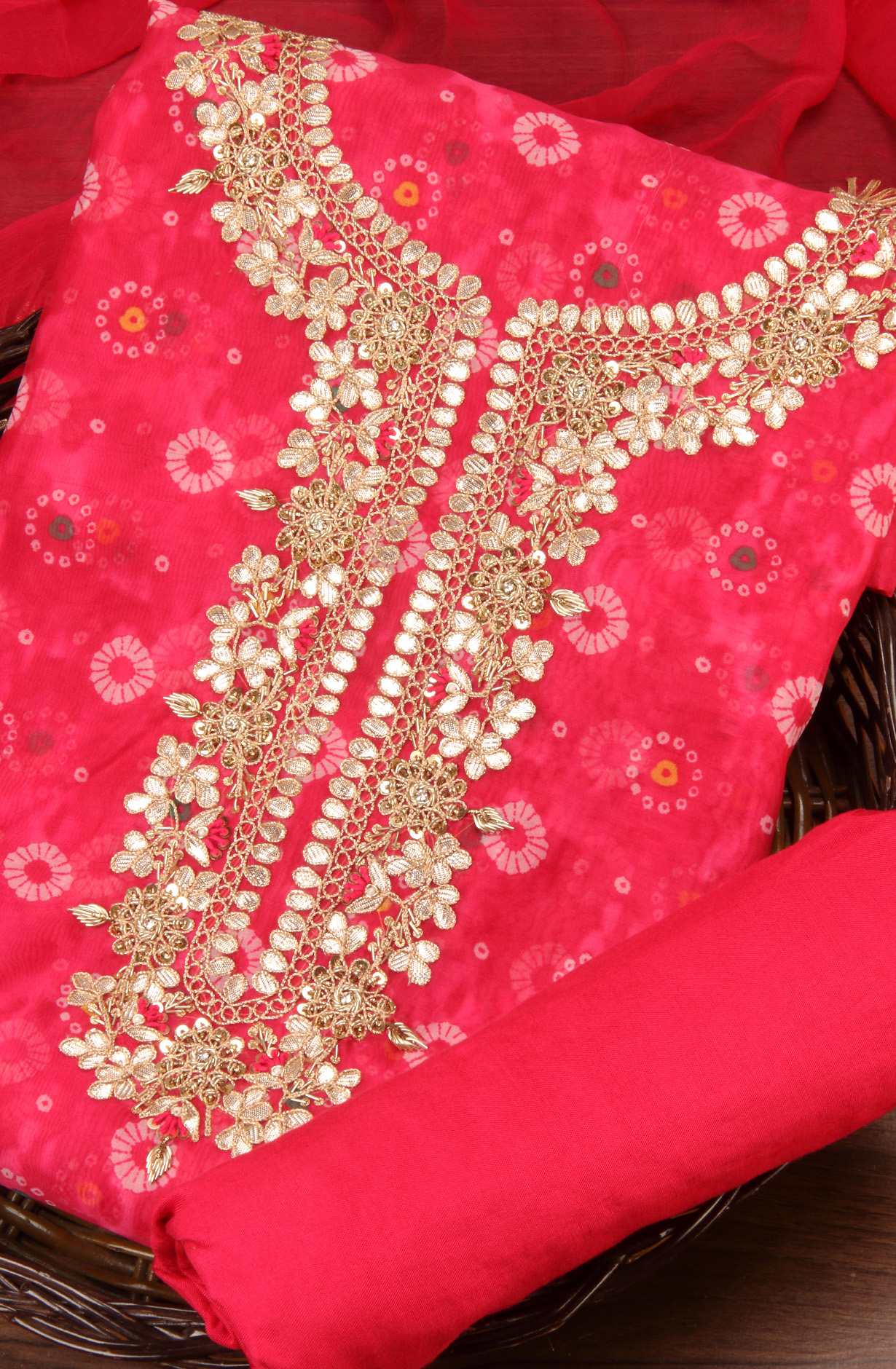 Rani Pink Organza Beautiful Unstitched Suit with Chiffon Dupatta - 912-AC19075