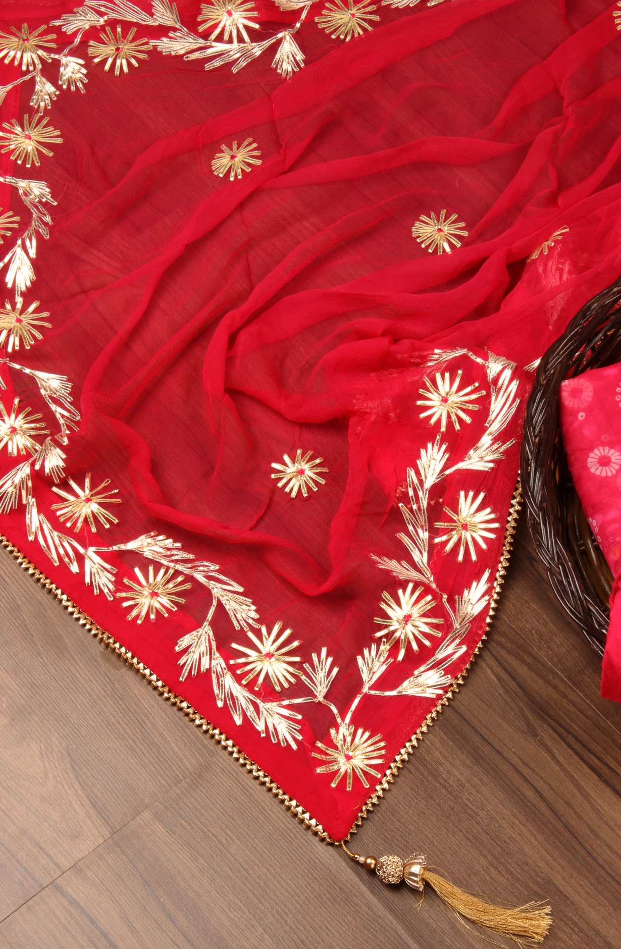 Rani Pink Organza Beautiful Unstitched Suit with Chiffon Dupatta - 912-AC19075