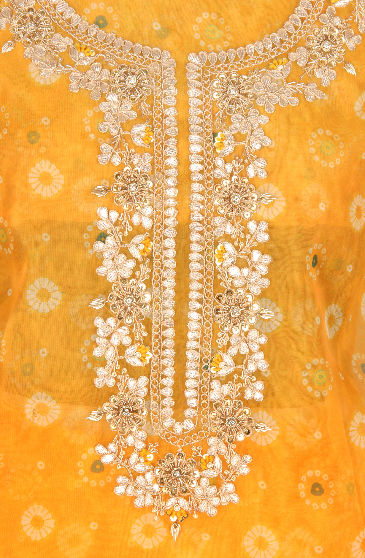 Mustard Organza Beautiful Unstitched Suit with Chiffon Dupatta - 912-AC19075A