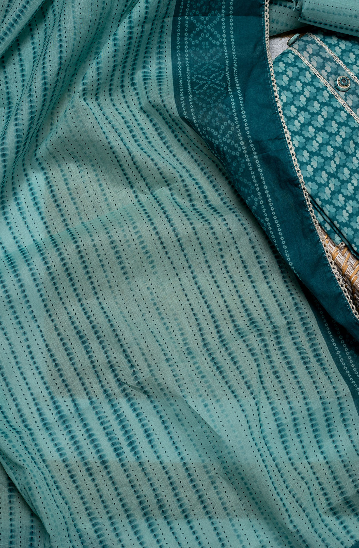 Teal Cotton Printed Salwar Kameez Dupatta - 912-AD00232