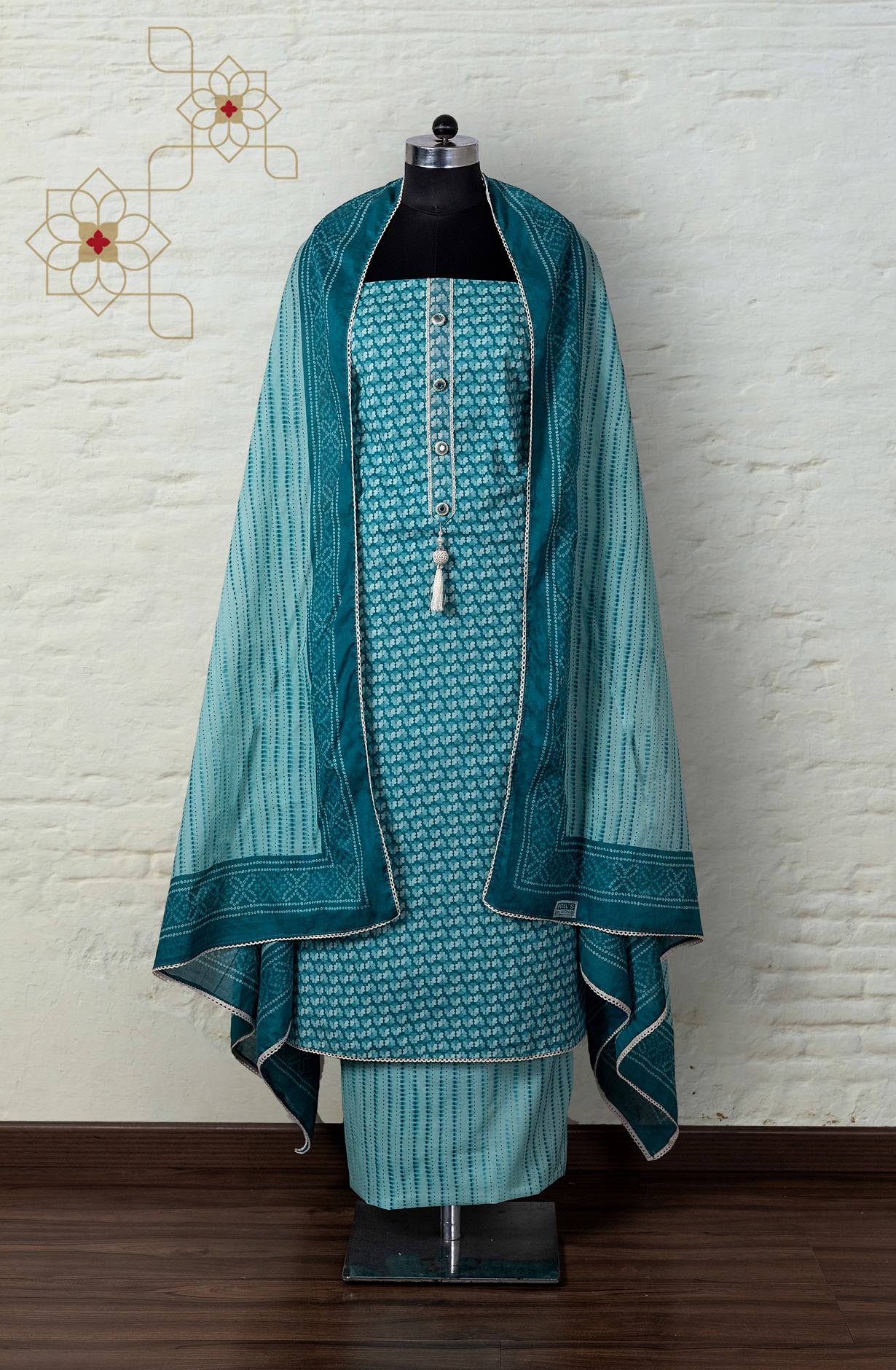 Teal Cotton Printed Salwar Kameez Dupatta - 912-AD00232