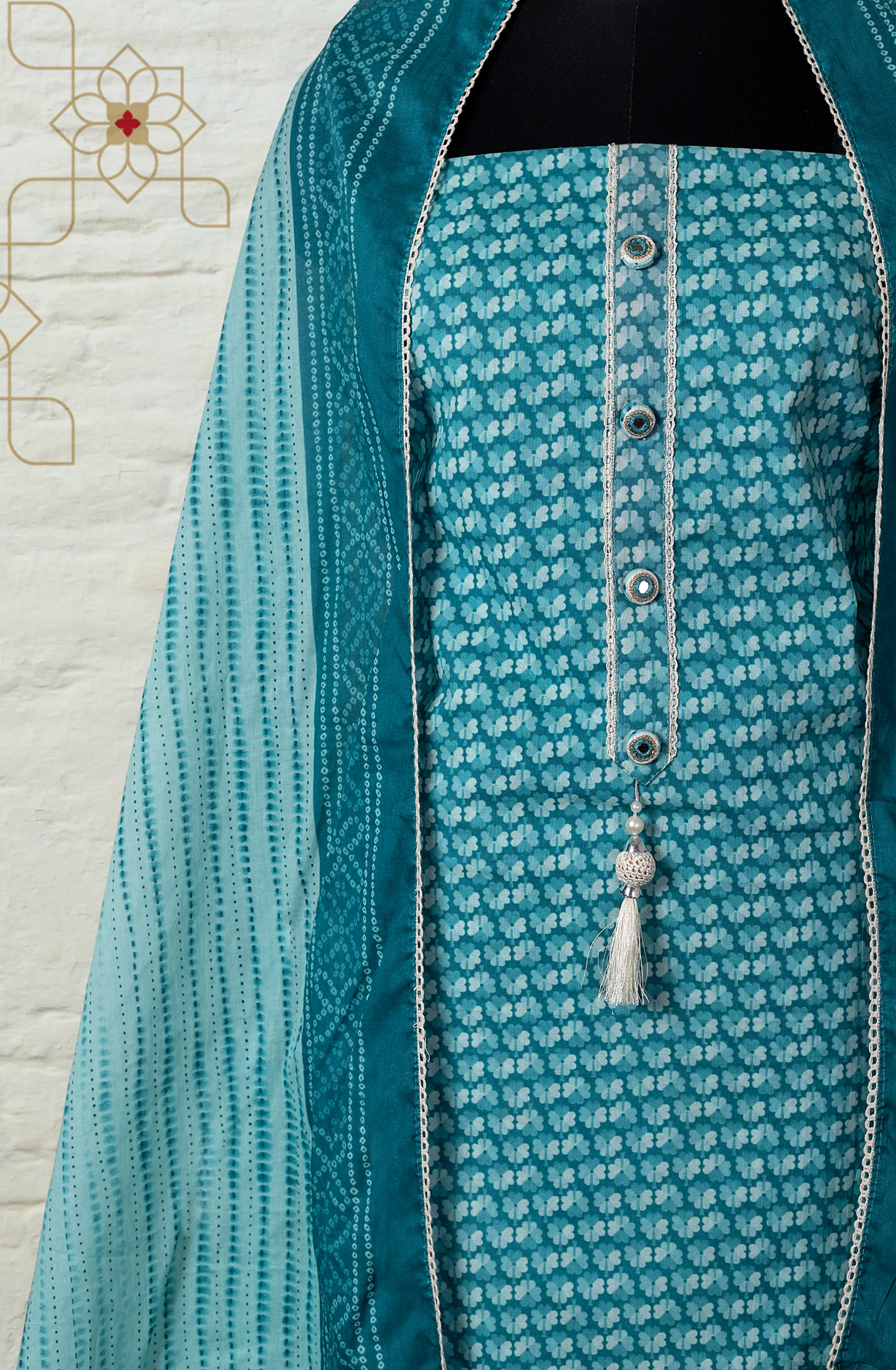 Teal Cotton Printed Salwar Kameez Dupatta - 912-AD00232