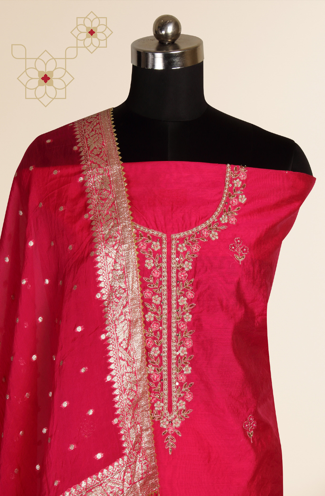 Rani Pink Beautiful Chanderi Unstitched Salwar Suit - 912-DF08920