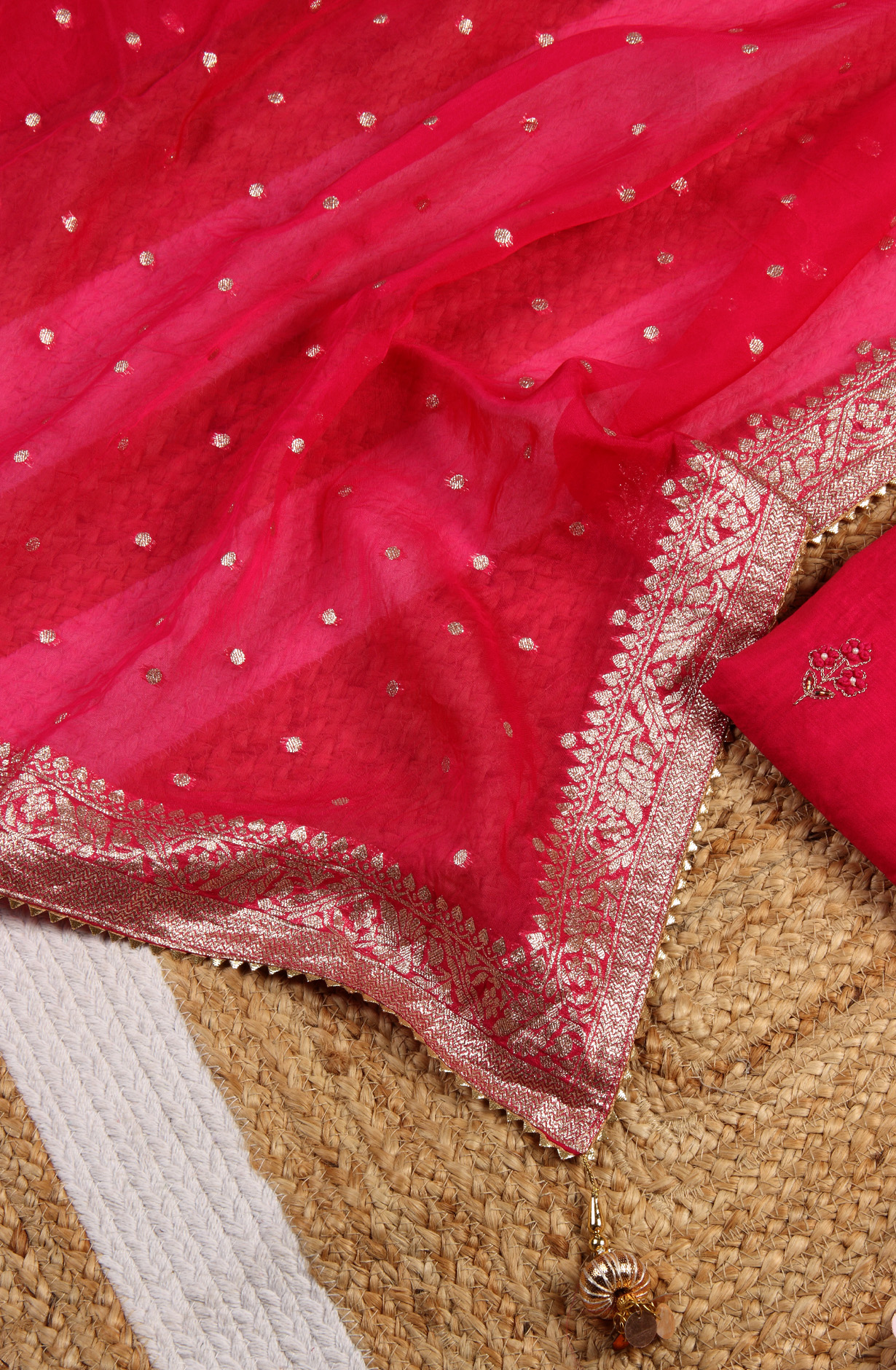 Rani Pink Beautiful Chanderi Unstitched Salwar Suit - 912-DF08920