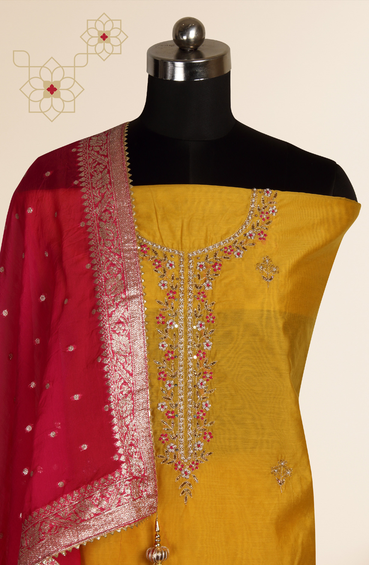 Mustard Beautiful Chanderi Unstitched Salwar Suit - 912-DF08920A