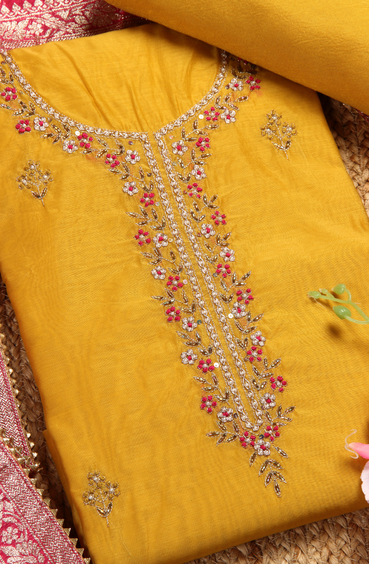 Mustard Beautiful Chanderi Unstitched Salwar Suit - 912-DF08920A