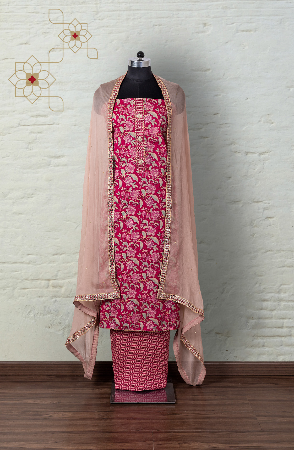 Magenta Cotton Printed Salwar Suit with Chiffon Dupatta - 912-DF08939