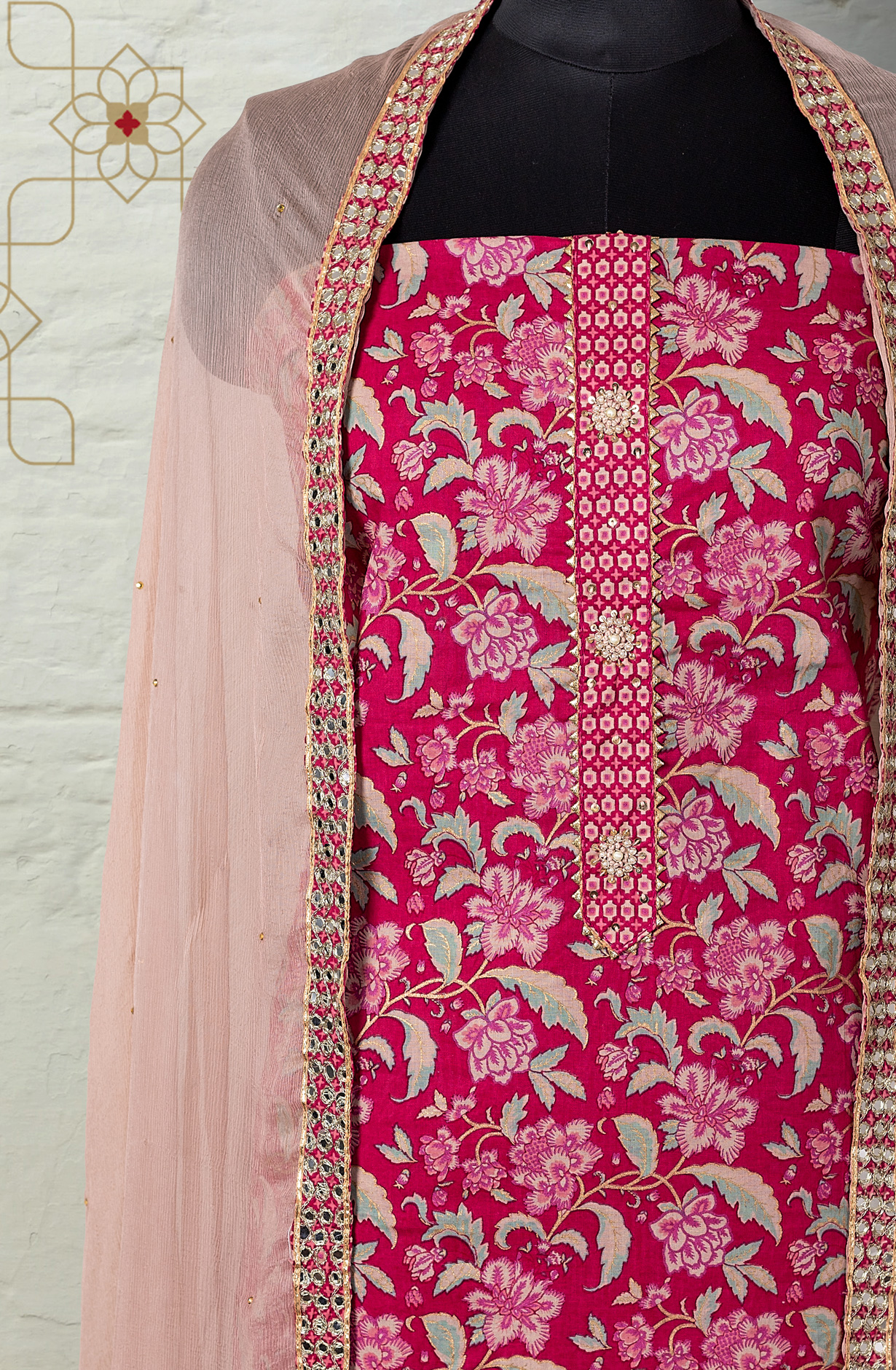 Magenta Cotton Printed Salwar Suit with Chiffon Dupatta - 912-DF08939