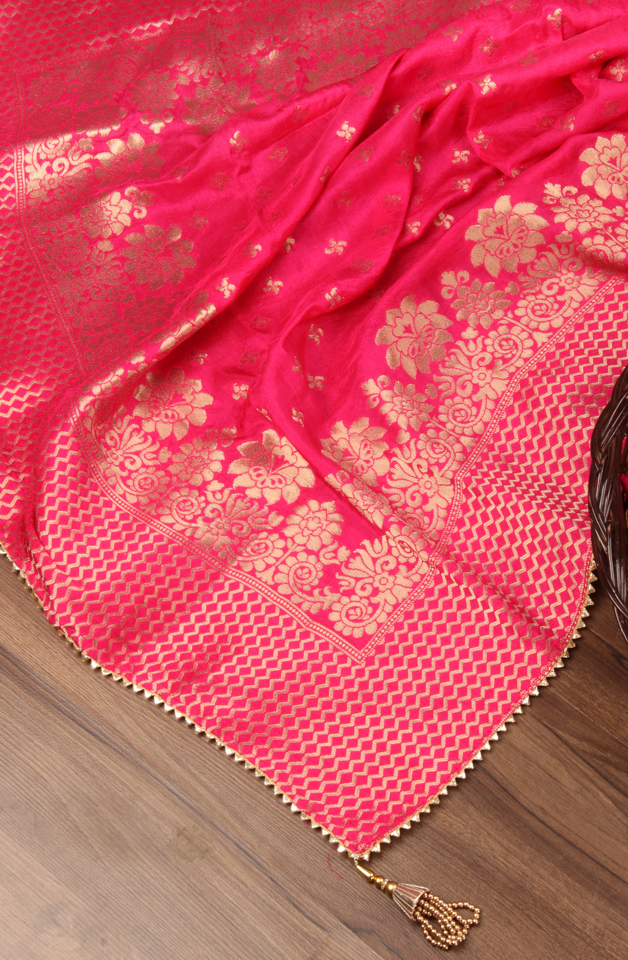 Rani Pink Chanderi Beautiful Unstitched Suit with Banarasi Silk Dupatta - 912-DF08946