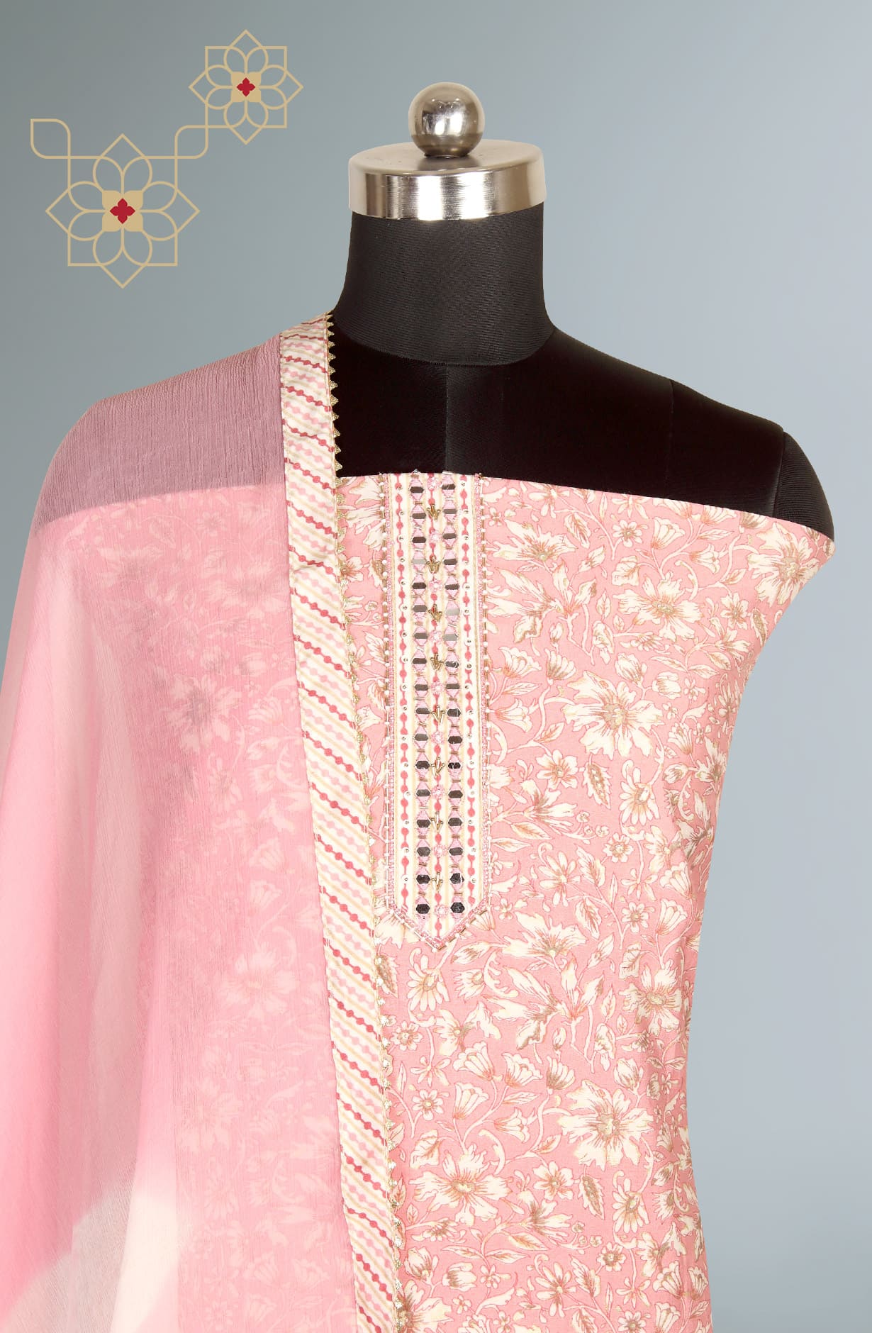 Pink Modal Silk Unstitched Suit with Chiffon Dupatta - 912-FH01627