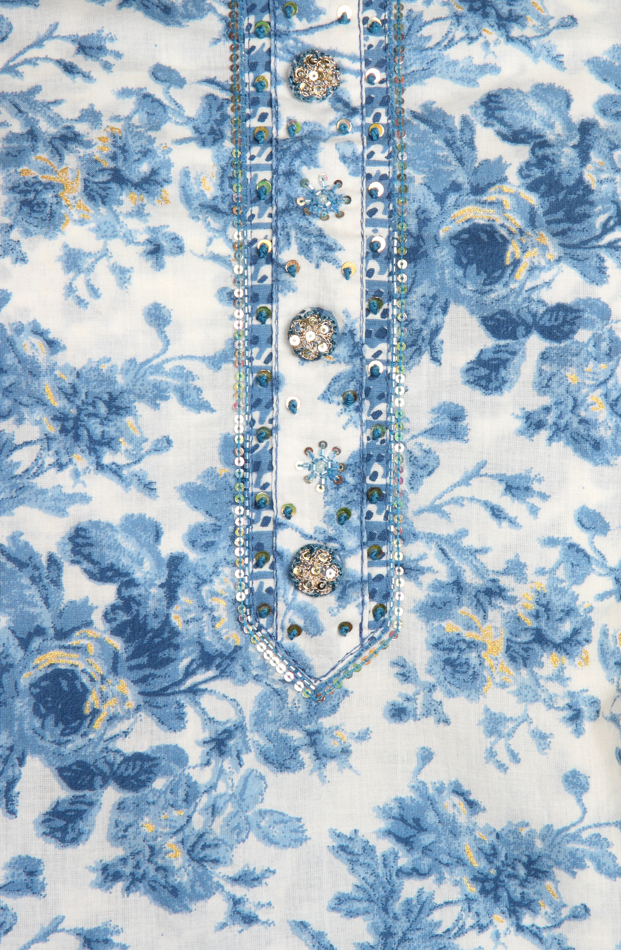 Pastel Blue Cotton Printed Salwar Suit with Chiffon Dupatta - 912-FH01794