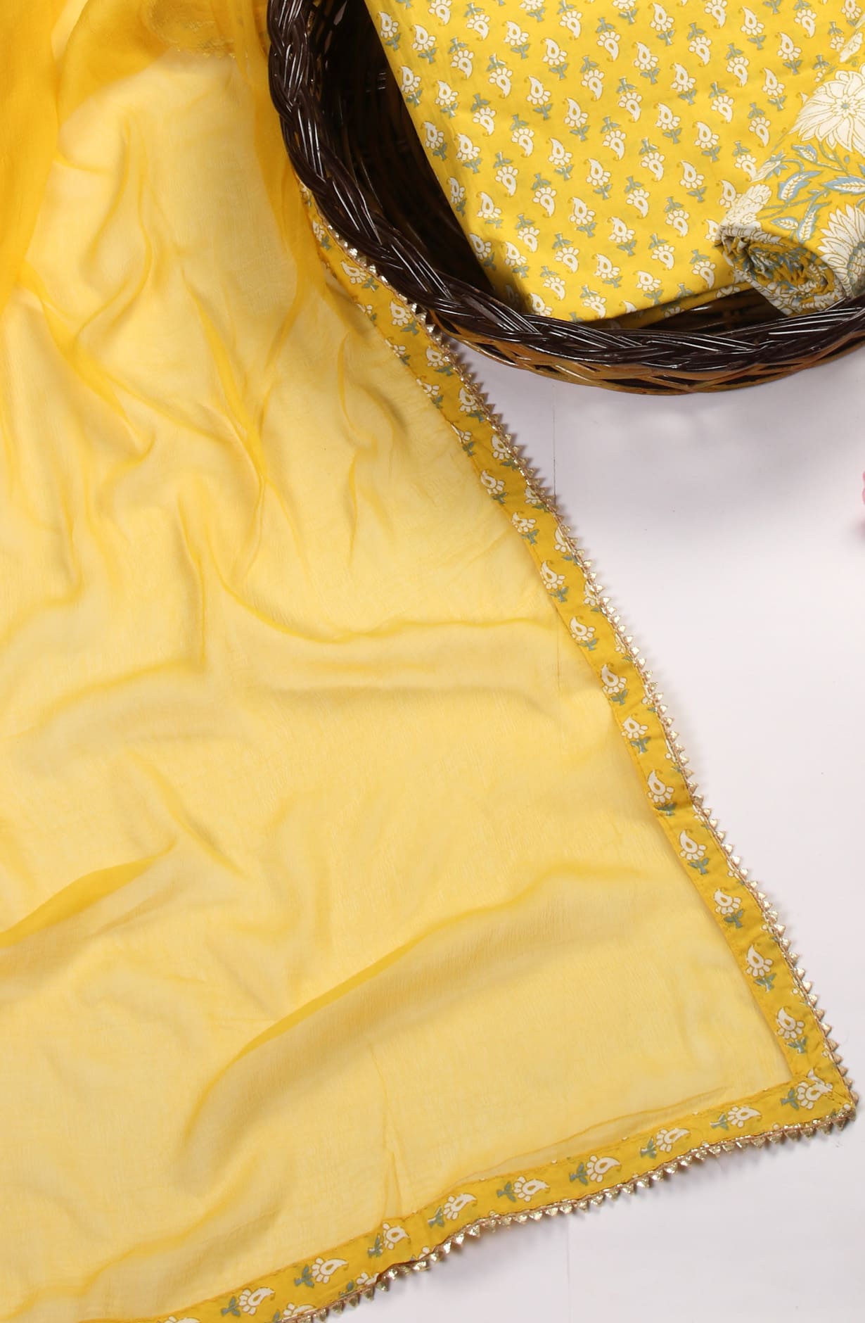 Yellow Cotton Unstitched Digital Printed Suit with Chiffon Dupatta - 912-HP06653B