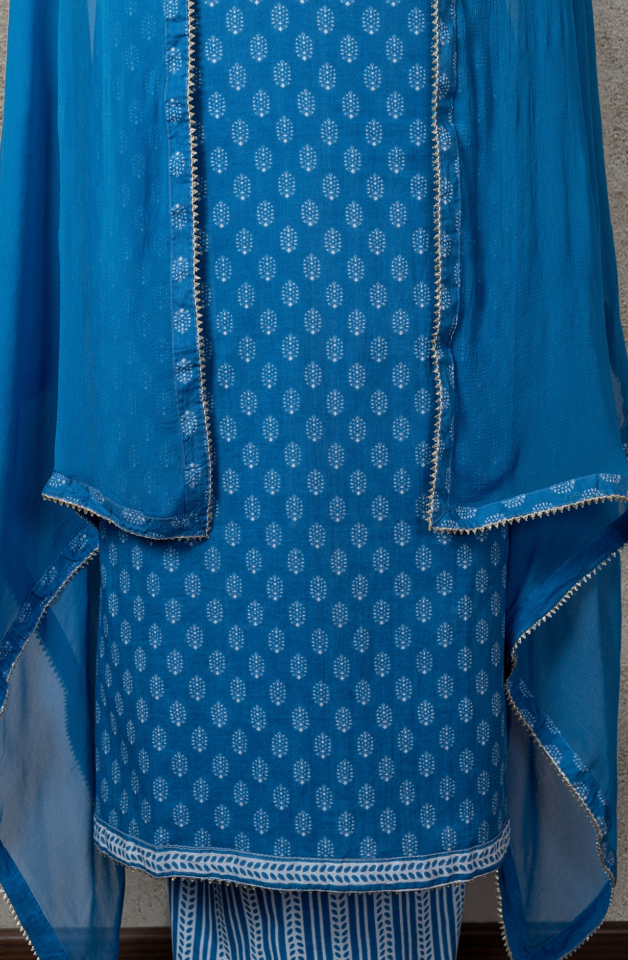 Pastel Blue Cotton Printed Salwar Suit with Chiffon Dupatta - 912-HP06715A