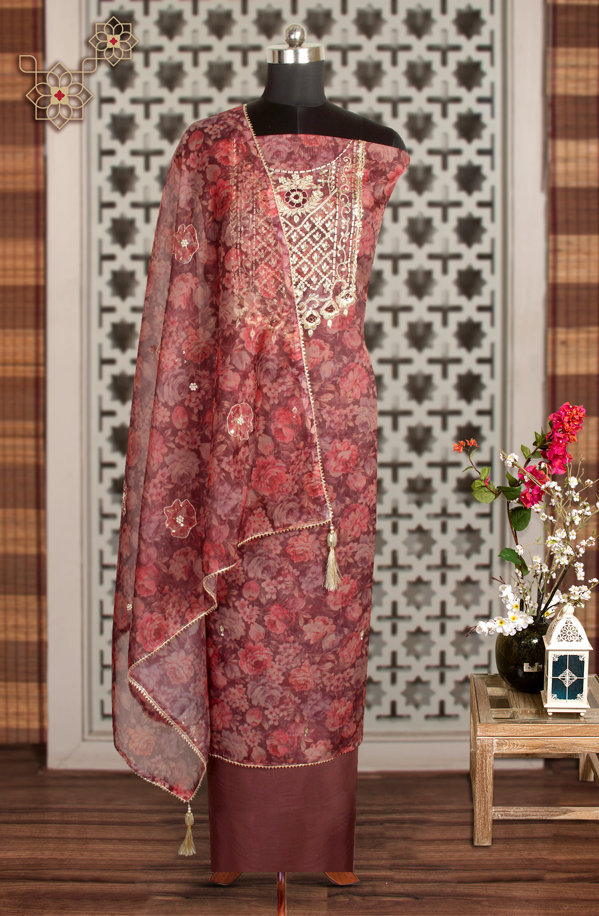 Multi-coloured Designer Partywear Organza Salwar Kameez - 912-JAC20015