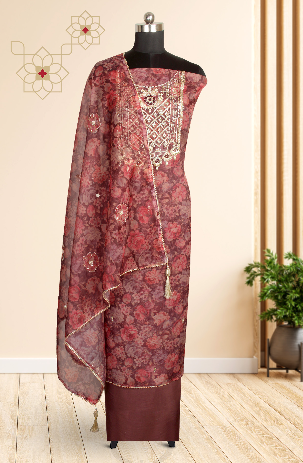 Multi-coloured Designer Partywear Organza Salwar Kameez - 912-JAC20015