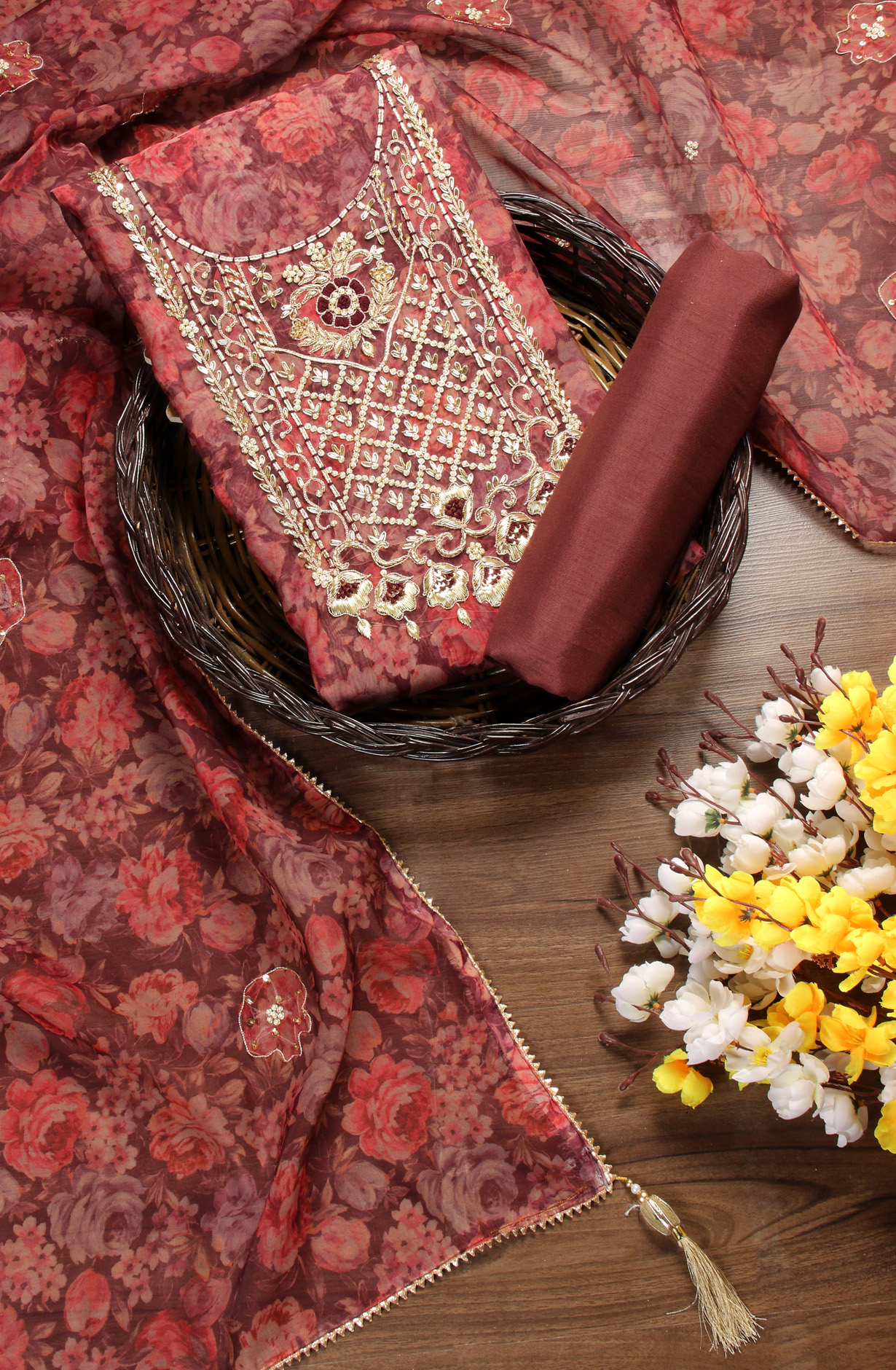 Multi-coloured Designer Partywear Organza Salwar Kameez - 912-JAC20015