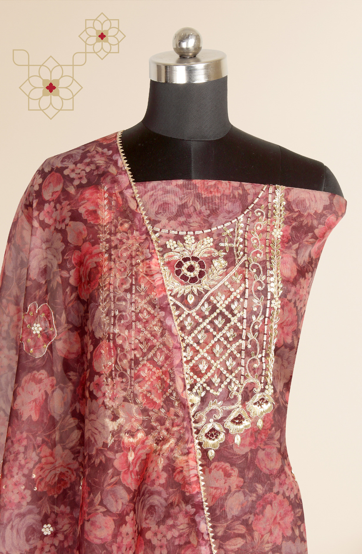 Multi-coloured Designer Partywear Organza Salwar Kameez - 912-JAC20015