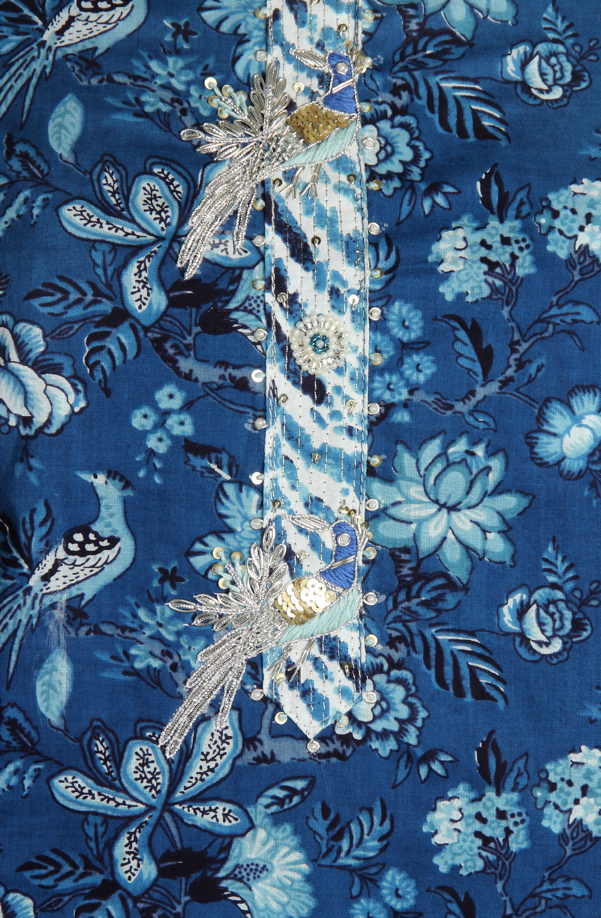 Indigo Blue Cotton Printed Unstitched Salwar Suit with Dupatta - 912-JNC02304