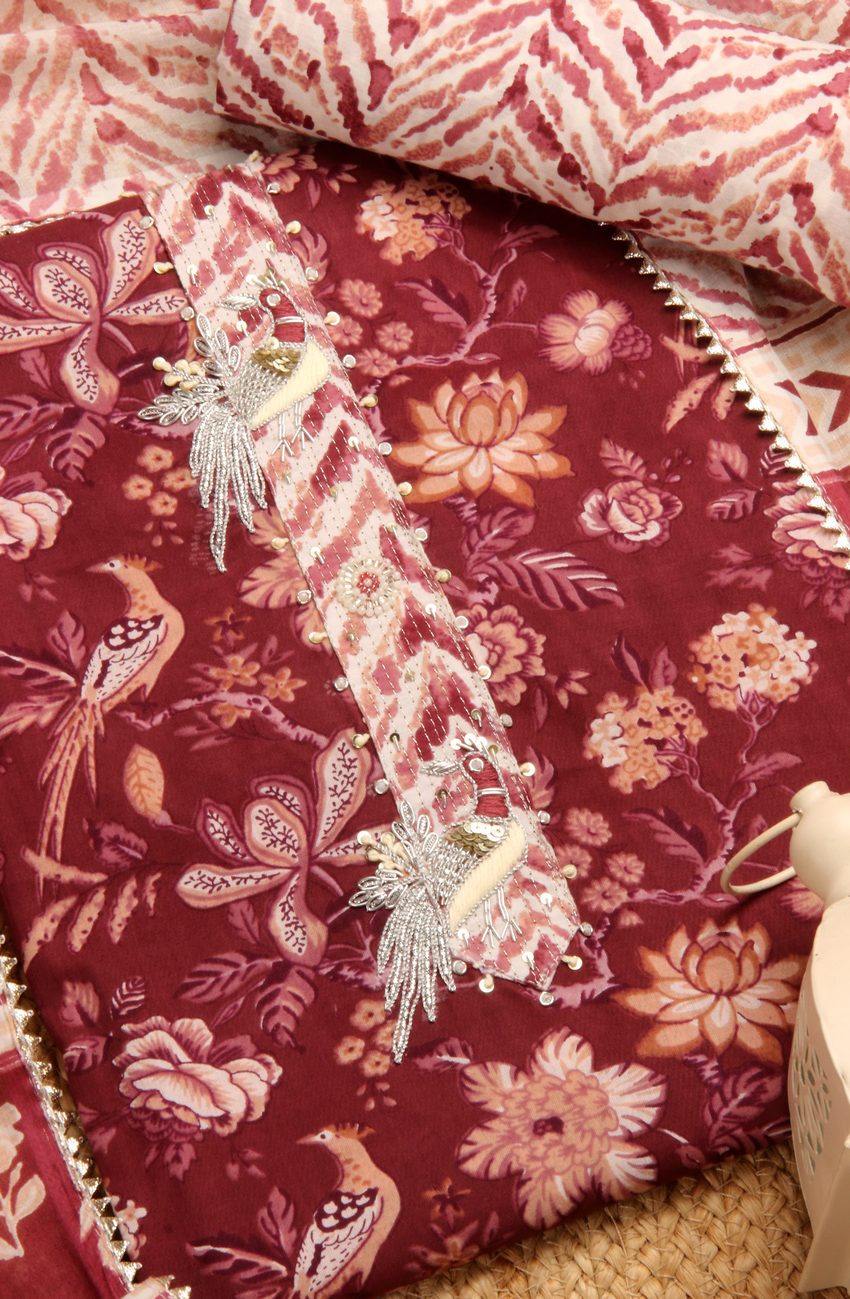 Wine Cotton Printed Unstitched Salwar Suit with Dupatta - 912-JNC02304A