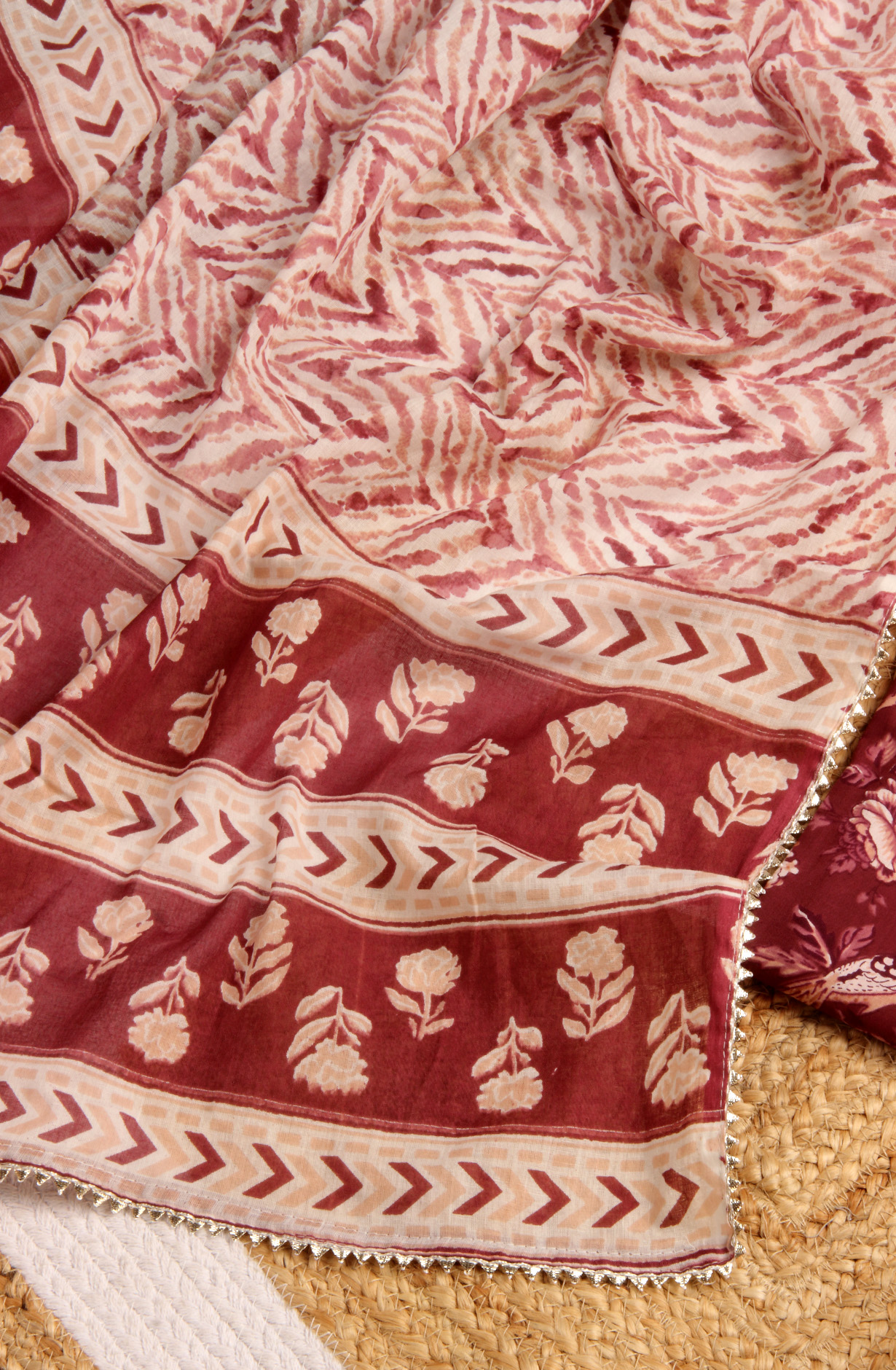 Wine Cotton Printed Unstitched Salwar Suit with Dupatta - 912-JNC02304A