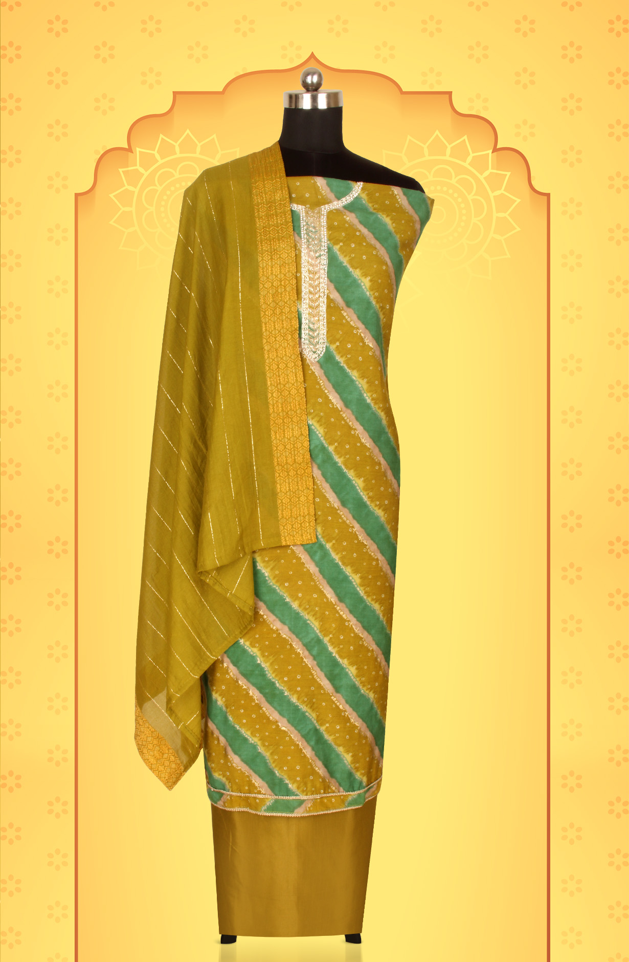 Mehndi Green Modal Festive Wear Unstitched Salwar Suit - 912-KCS35004A