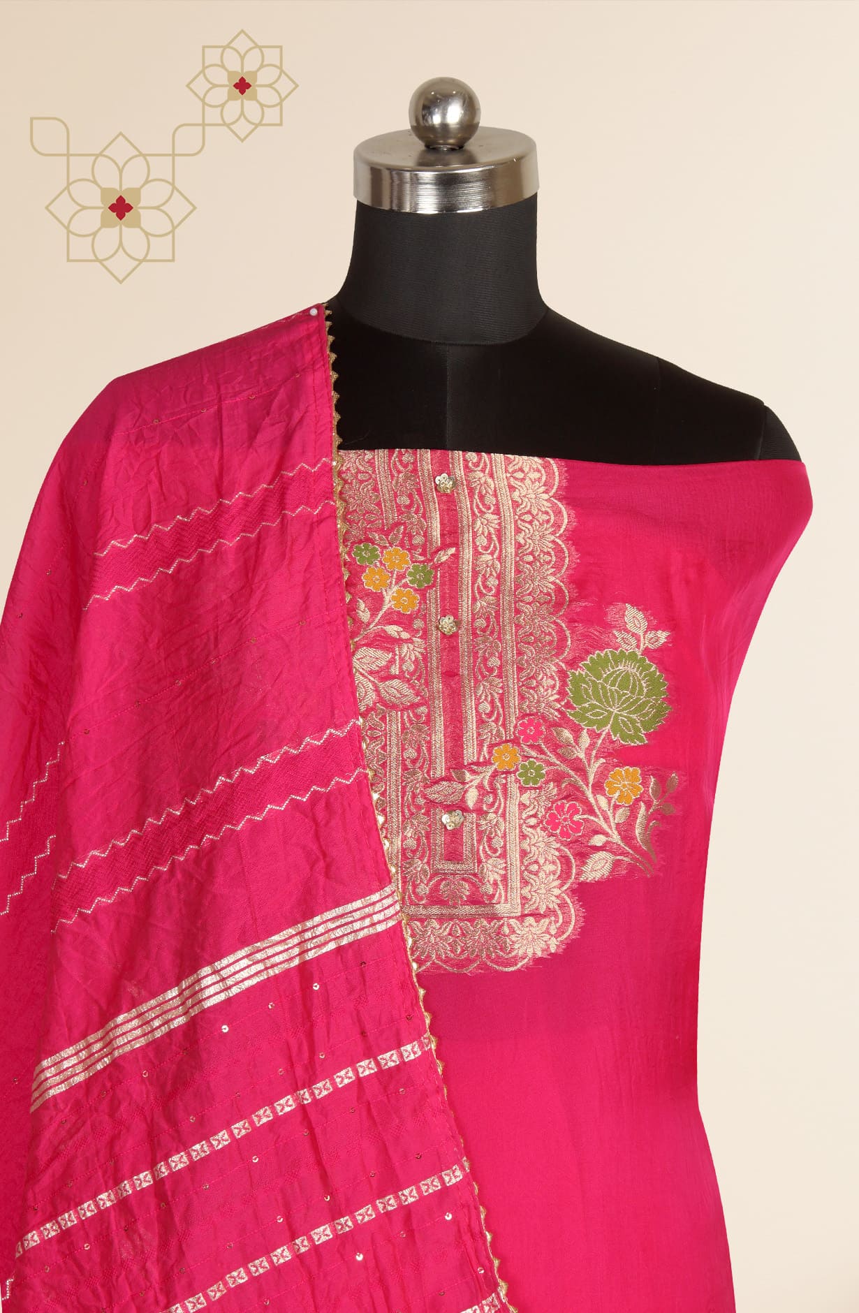 Rani Pink Organza Unstitched Suit-set with Organza Dupatta - 912-KTLA96206