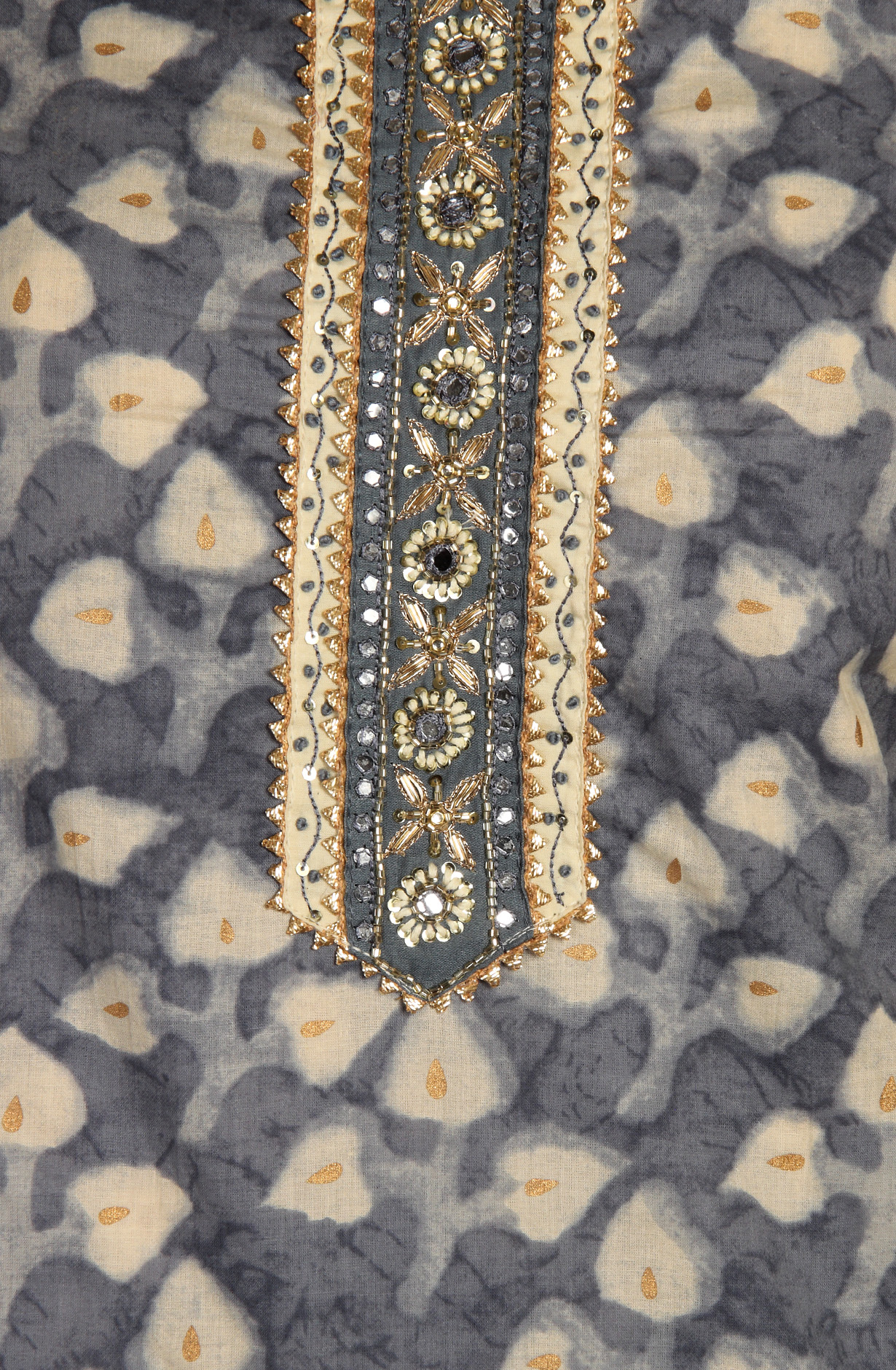 Grey Cotton Printed Unstitched Salwar Kameez with Chiffon Dupatta - 912-LA06643