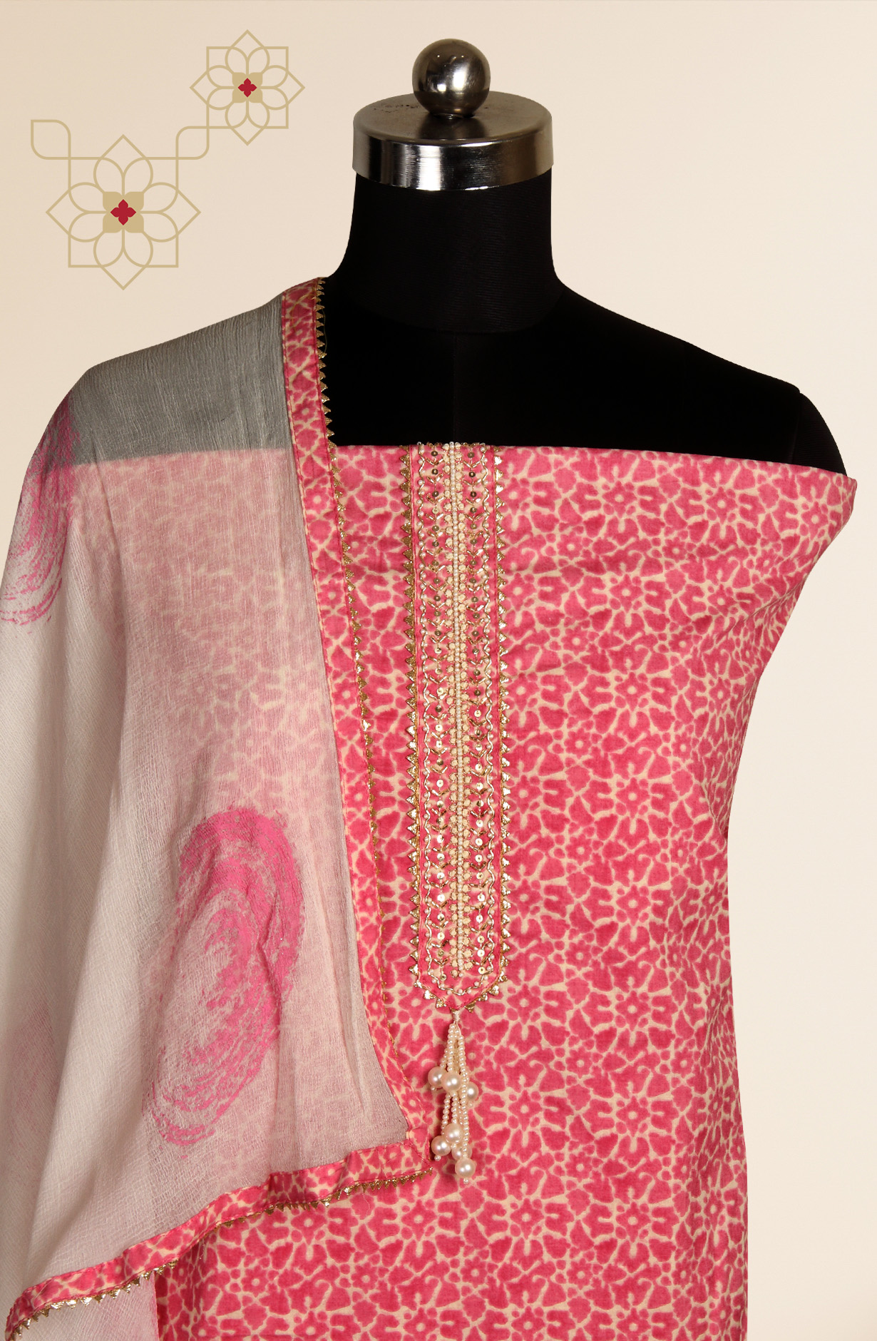 Pink Cotton Printed Unstitched Salwar Kameez with Chiffon Dupatta - 912-LA06668