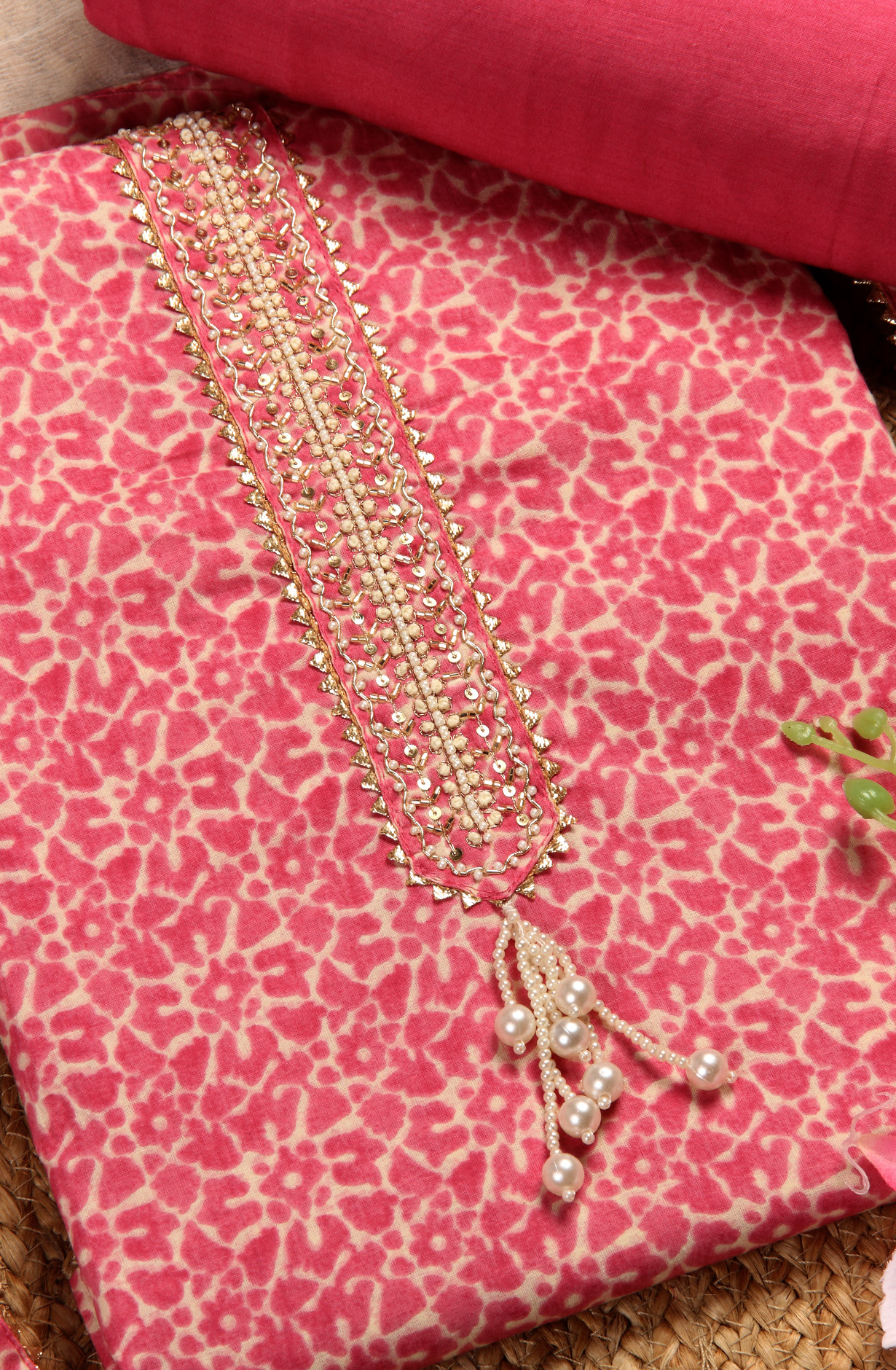 Pink Cotton Printed Unstitched Salwar Kameez with Chiffon Dupatta - 912-LA06668