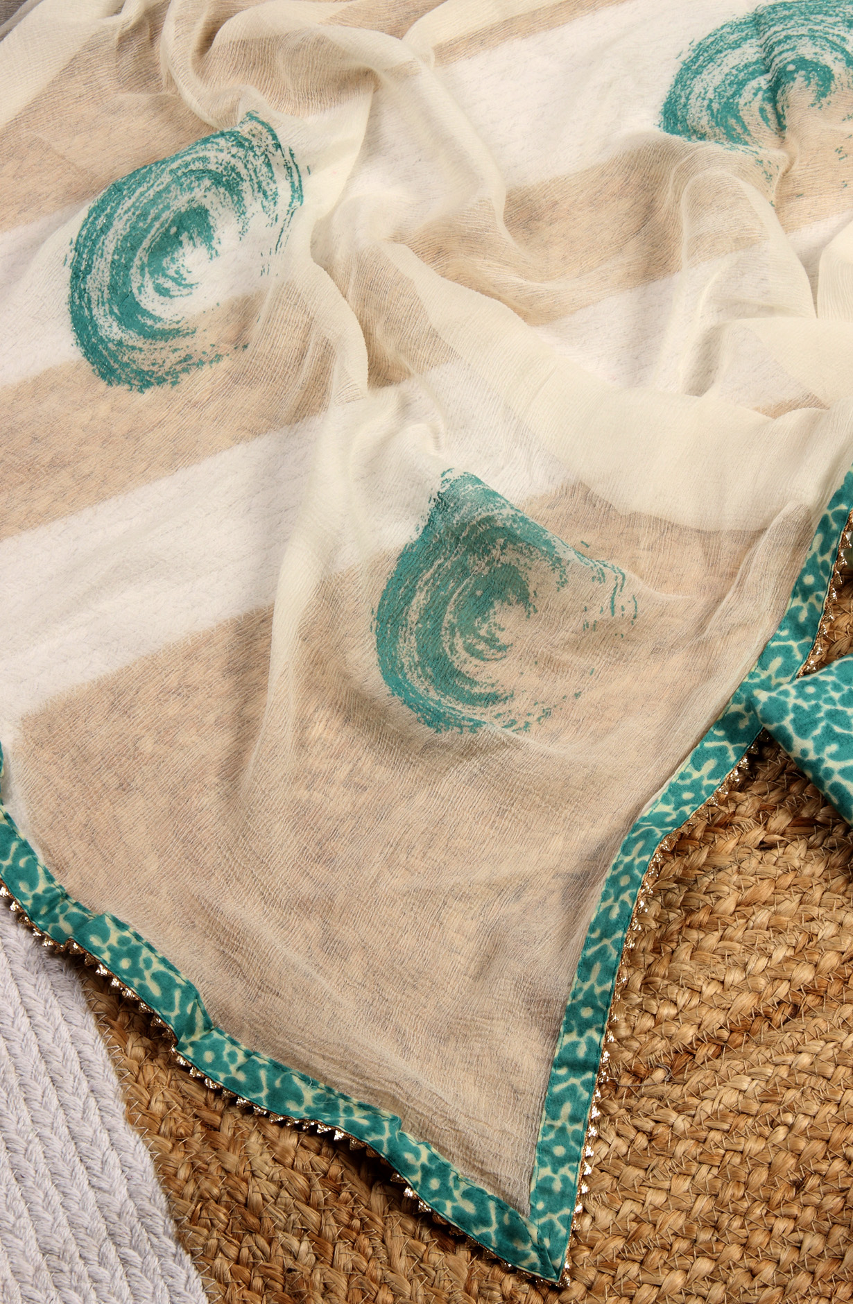 Green Cotton Printed Unstitched Salwar Kameez with Chiffon Dupatta - 912-LA06668A