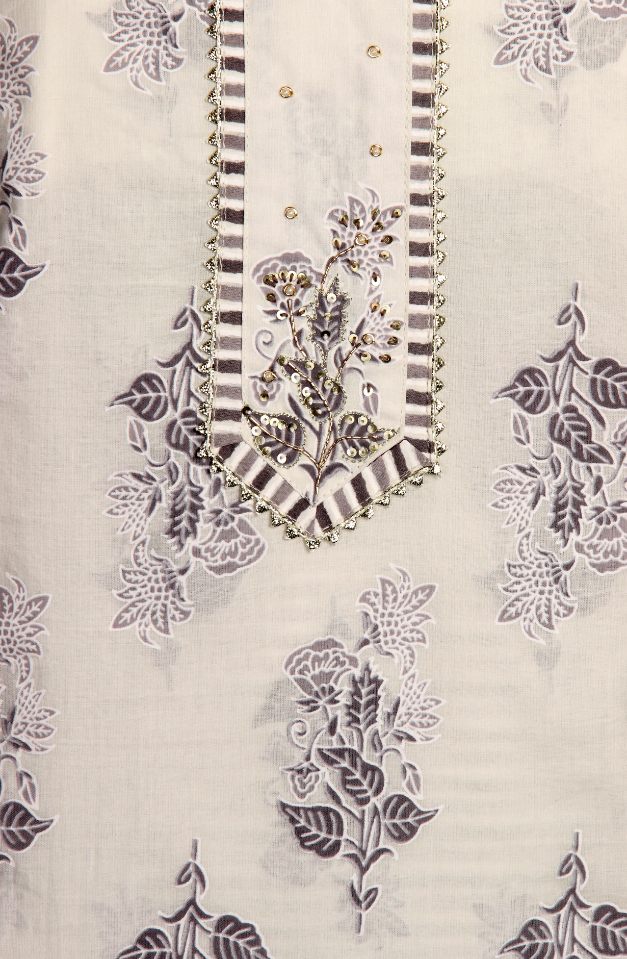 Cream and Mauve Cotton Printed with Gota Patti Work Suit-sets - 912-MR00703A