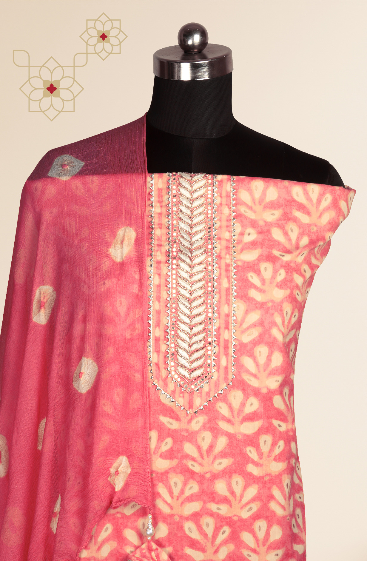 Pink Cotton Printed Salwar Kameez with Chiffon Dupatta - 912-NDJ54179