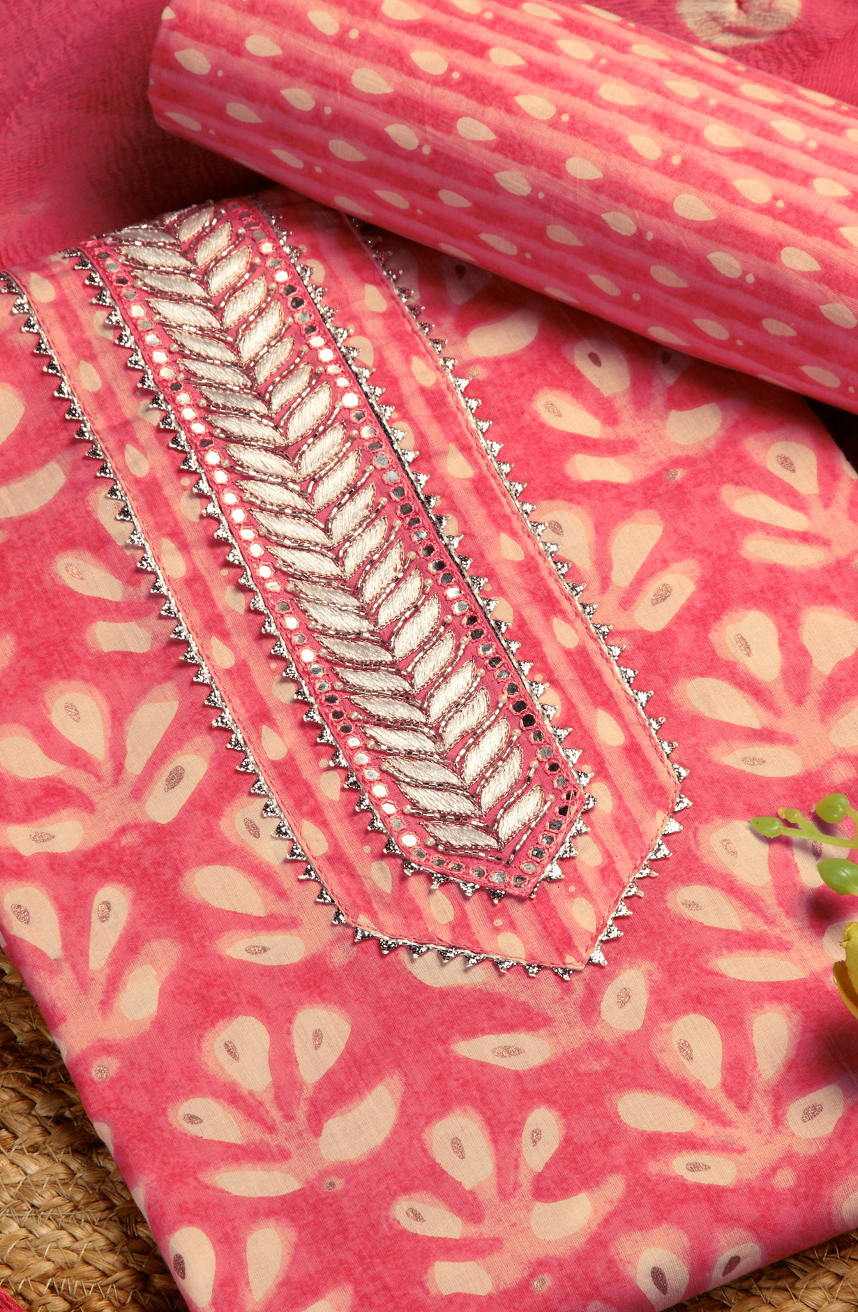 Pink Cotton Printed Salwar Kameez with Chiffon Dupatta - 912-NDJ54179