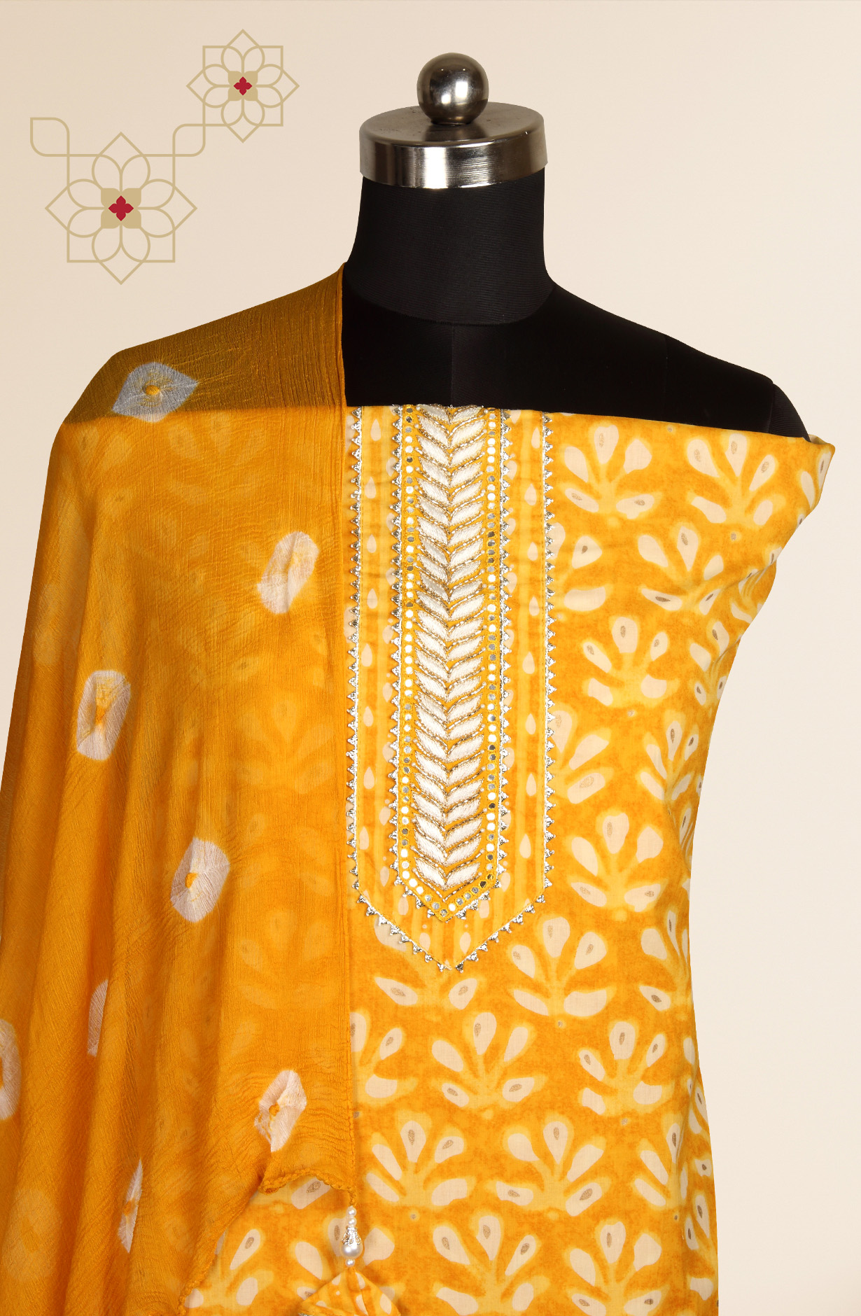 Mustard Cotton Printed Salwar Suit with Chiffon Dupatta - 912-NDJ54179A