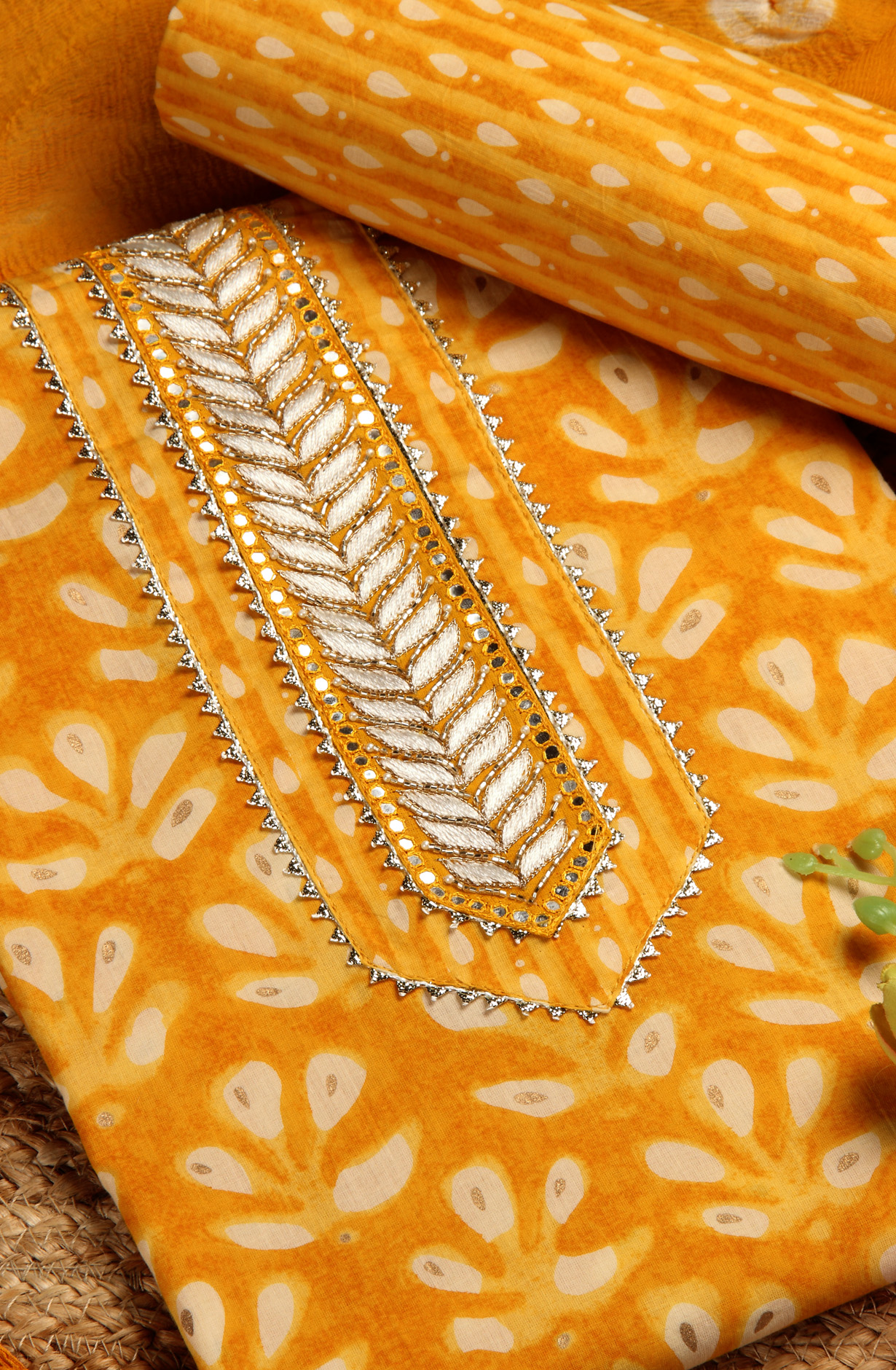 Mustard Cotton Printed Salwar Suit with Chiffon Dupatta - 912-NDJ54179A