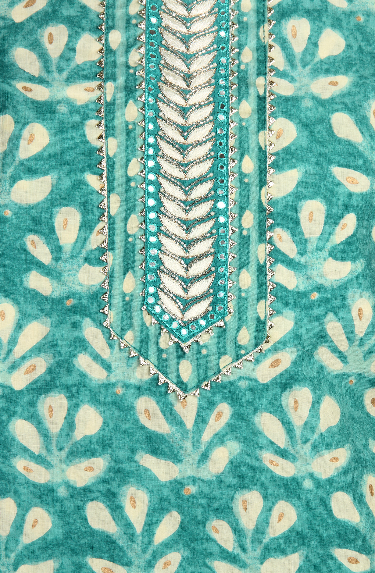 Teal Cotton Printed Salwar Suit with Chiffon Dupatta - 912-NDJ54179B