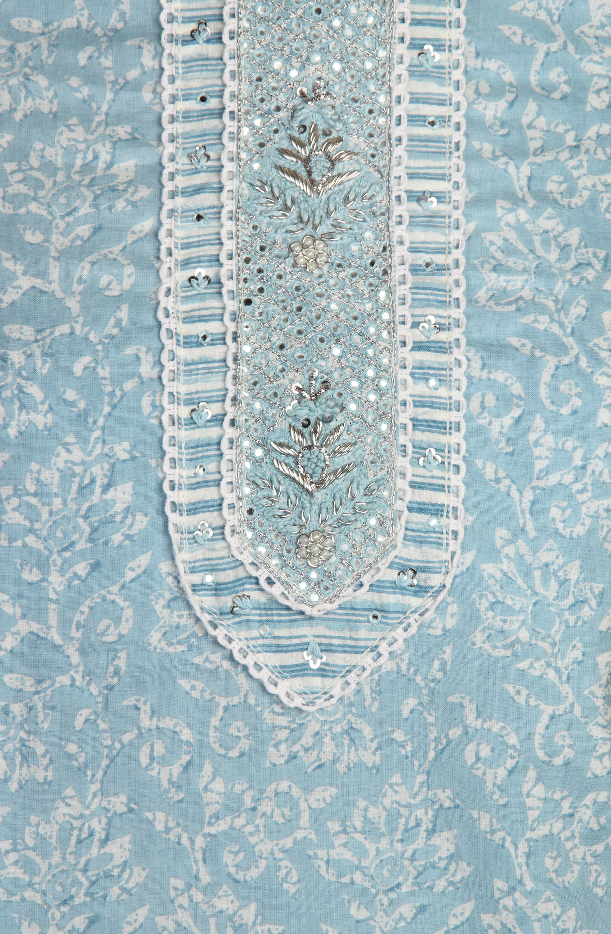 Pastel Blue Cotton Printed Salwar Suit with Chiffon Dupatta - 912-NDJ54187